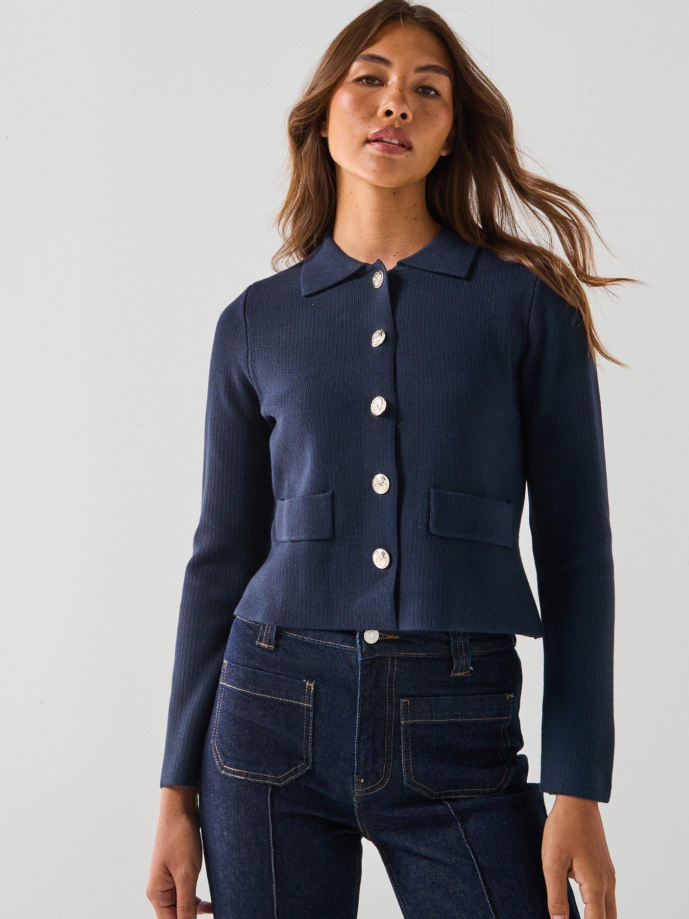 Image 1 of 6 of Only Alberte Life Long Sleeve Button Cardigan - Navy