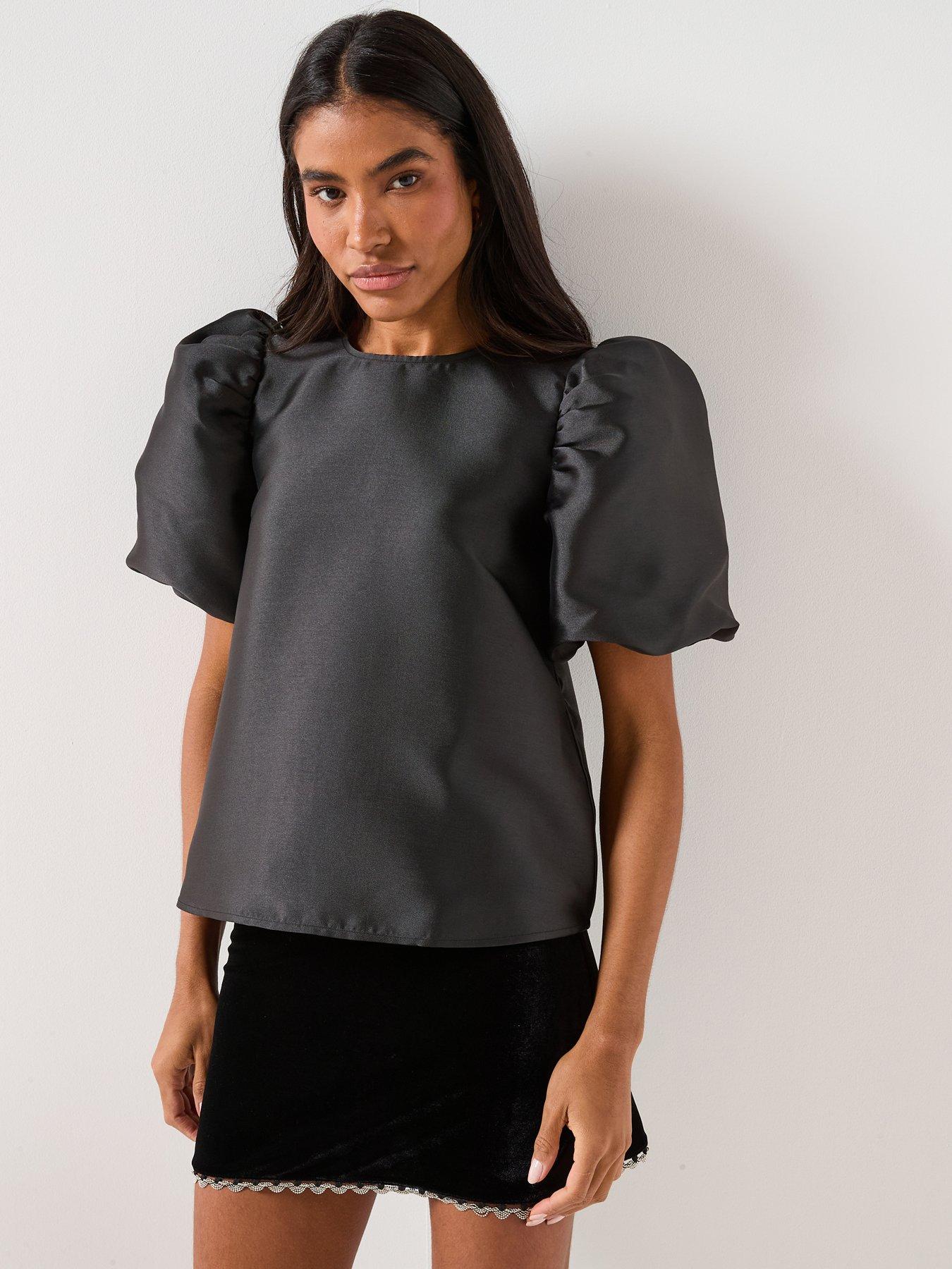 Image 1 of 6 of Only Manny 2/4 Heavy Satin Top - Black