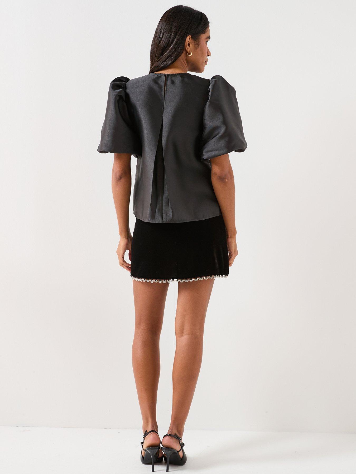 Image 2 of 6 of Only Manny 2/4 Heavy Satin Top - Black