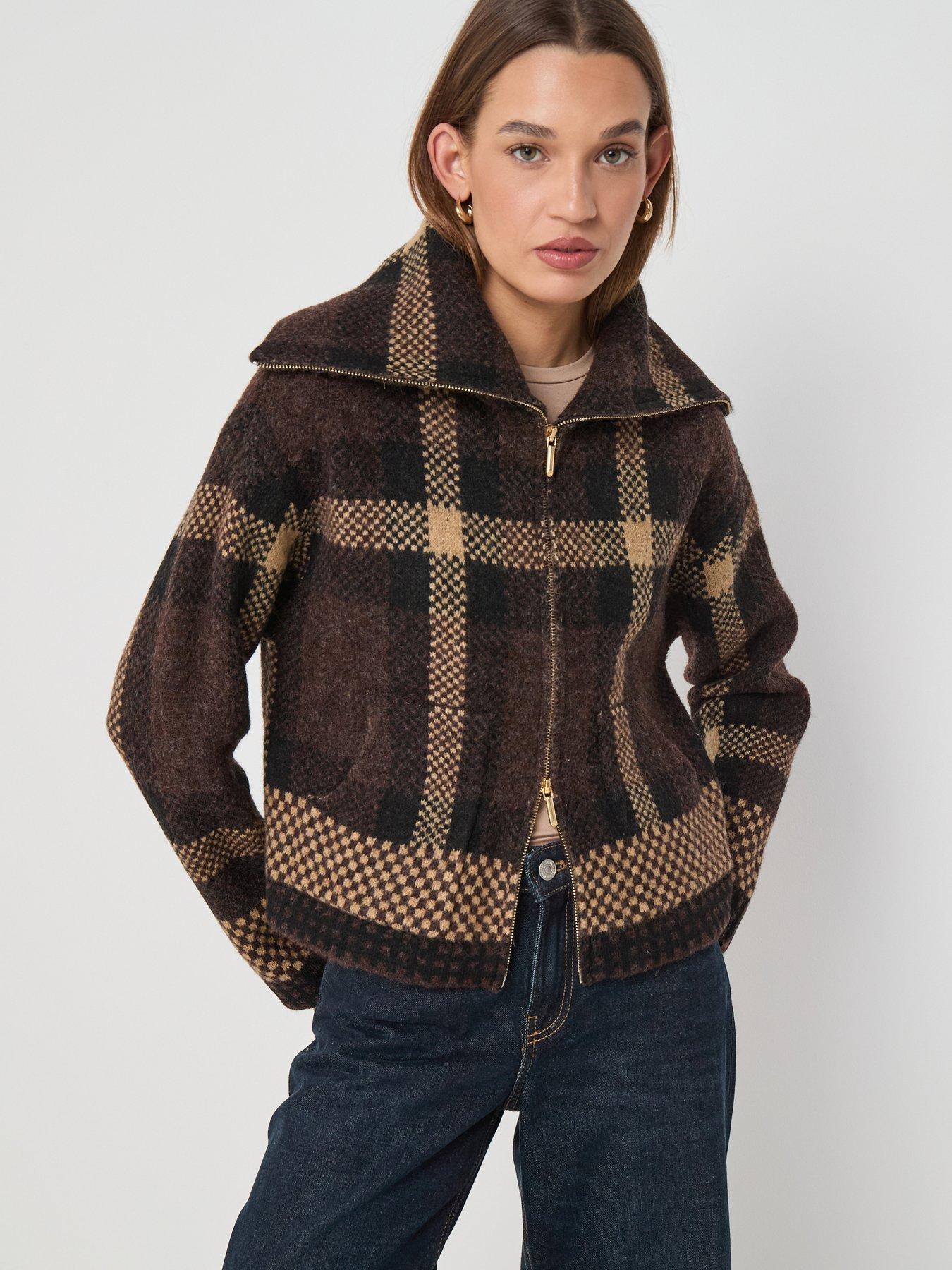  image of jdy-2-way-zip-funnel-neck-cardigan-brown