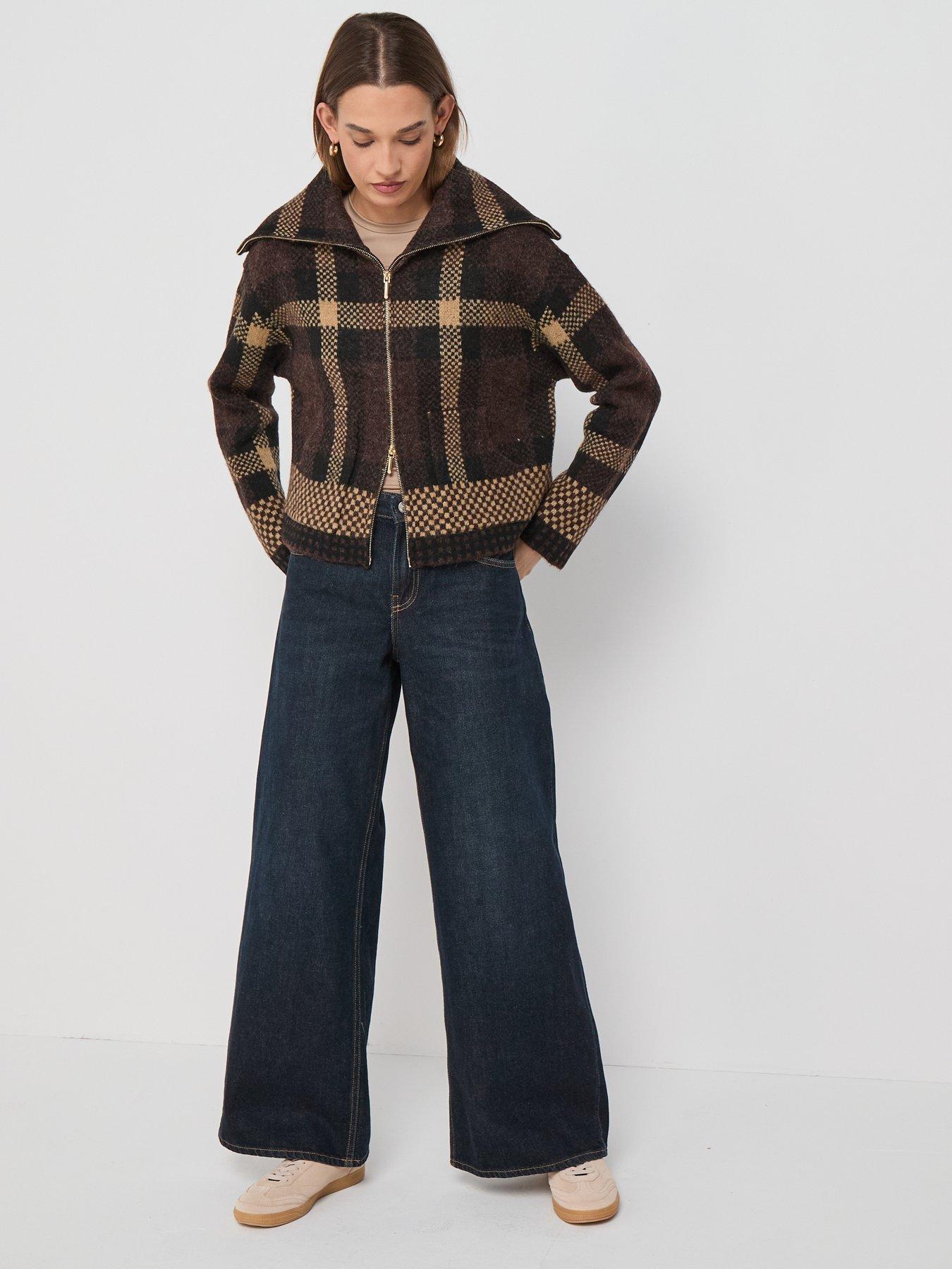  image of jdy-2-way-zip-funnel-neck-cardigan-brown