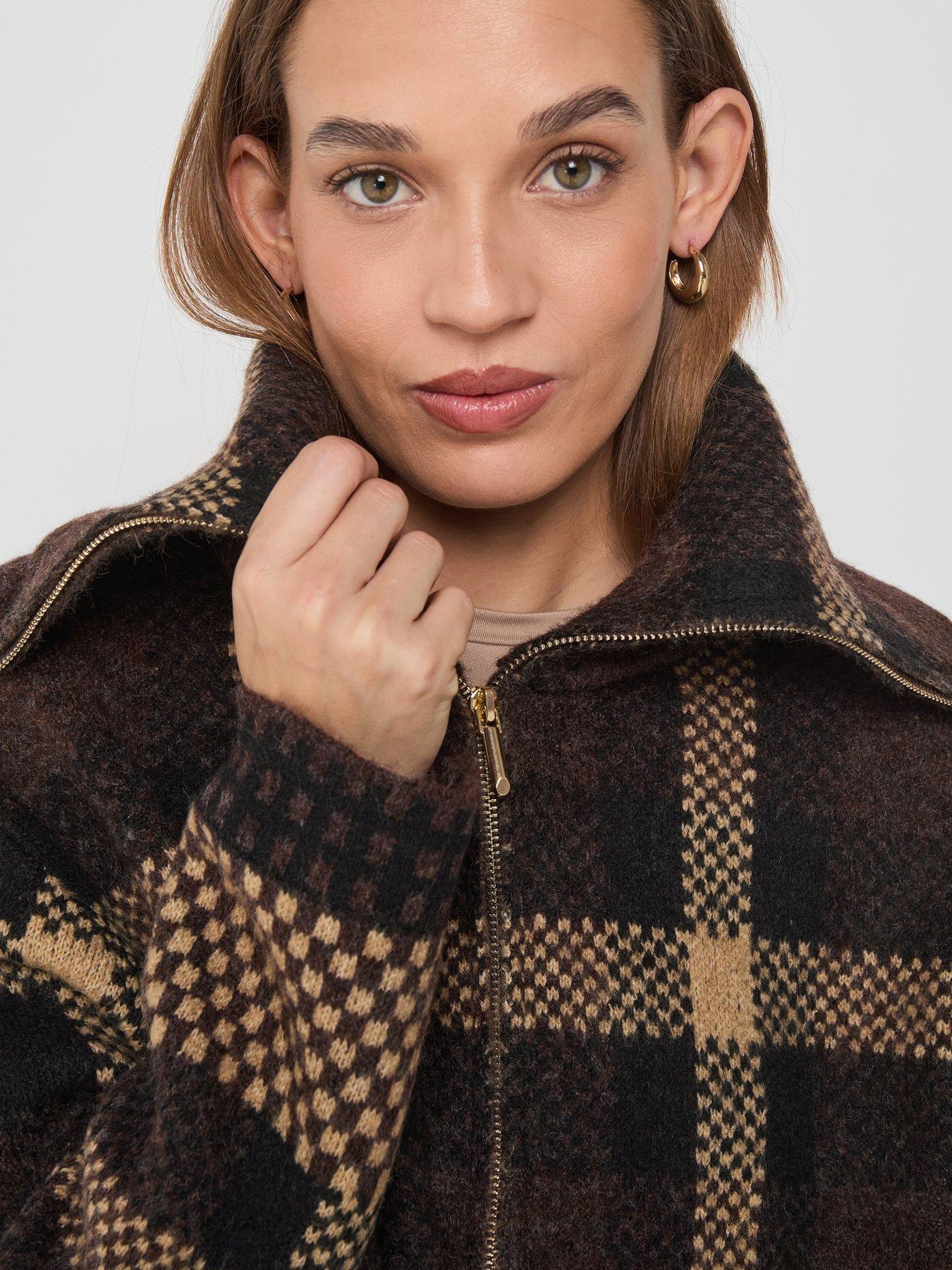  image of jdy-2-way-zip-funnel-neck-cardigan-brown