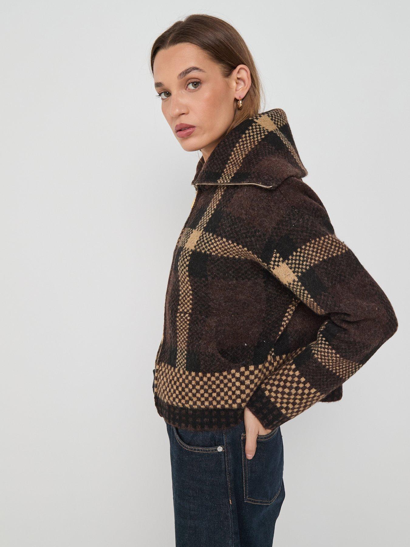  image of jdy-2-way-zip-funnel-neck-cardigan-brown