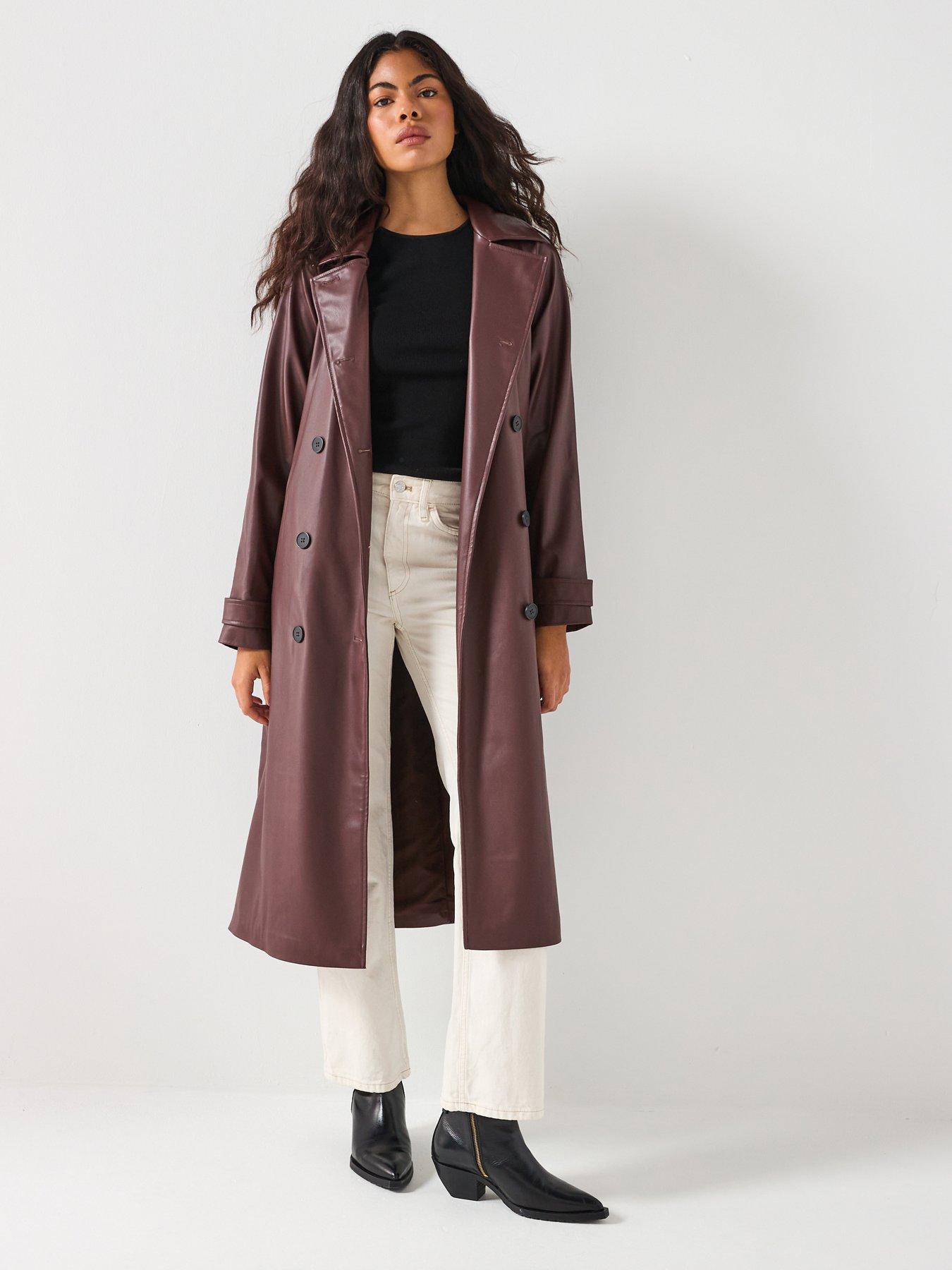 undefined Flora Faux Leather Trench Coat