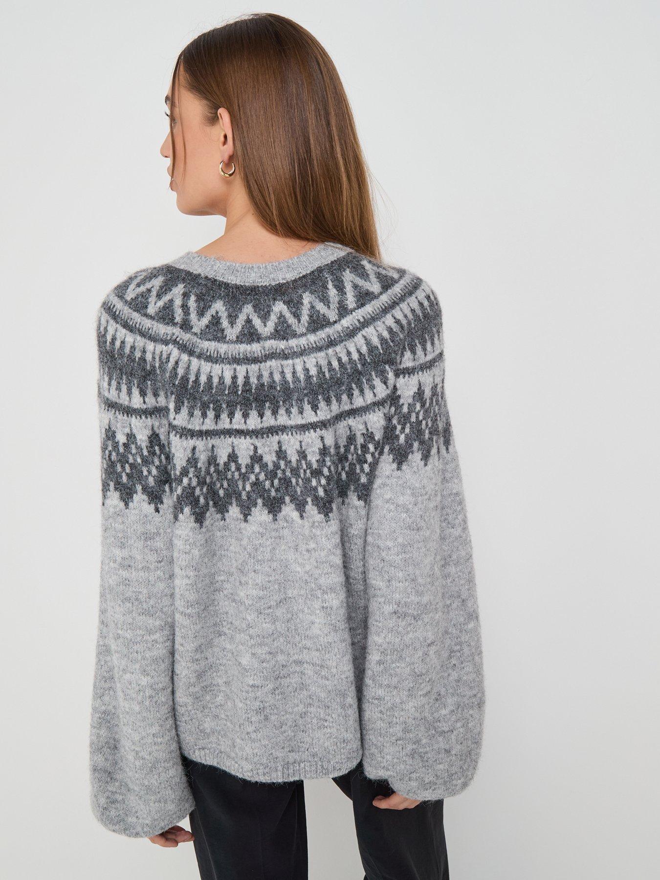  image of only-reykja-long-sleeve-fairisle-knit-jumper-grey