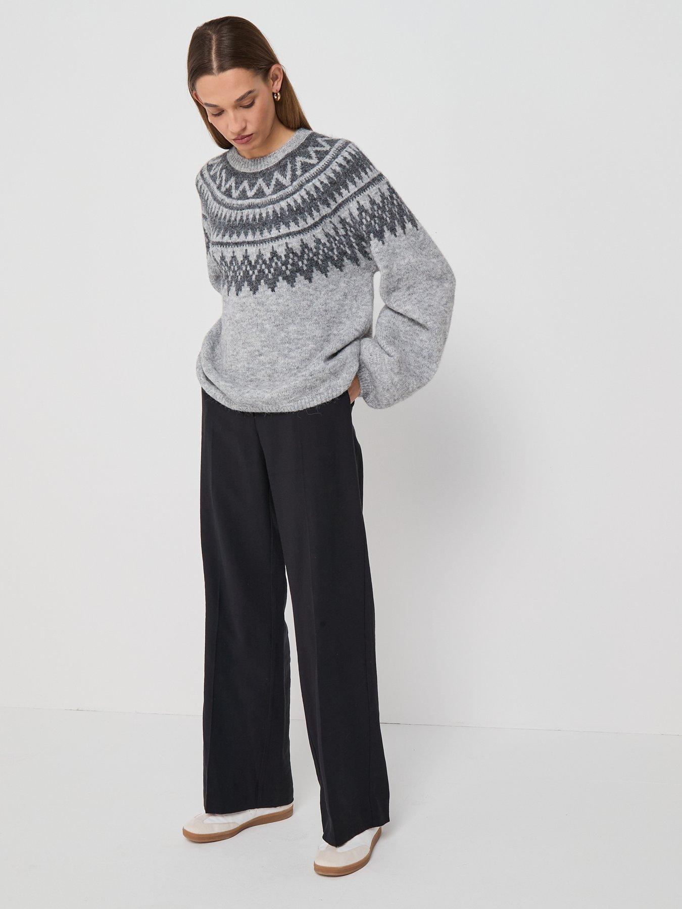  image of only-reykja-long-sleeve-fairisle-knit-jumper-grey