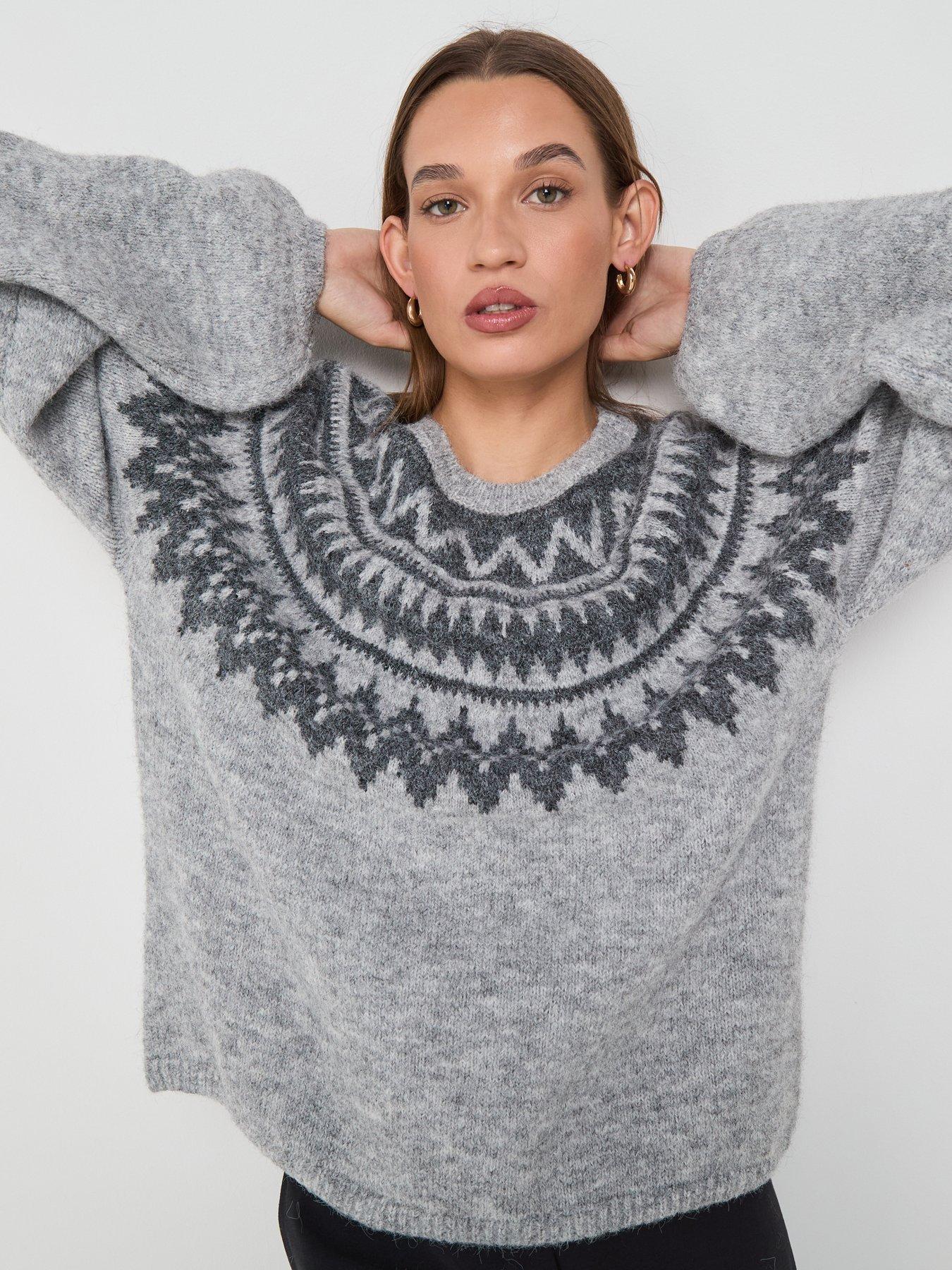  image of only-reykja-long-sleeve-fairisle-knit-jumper-grey