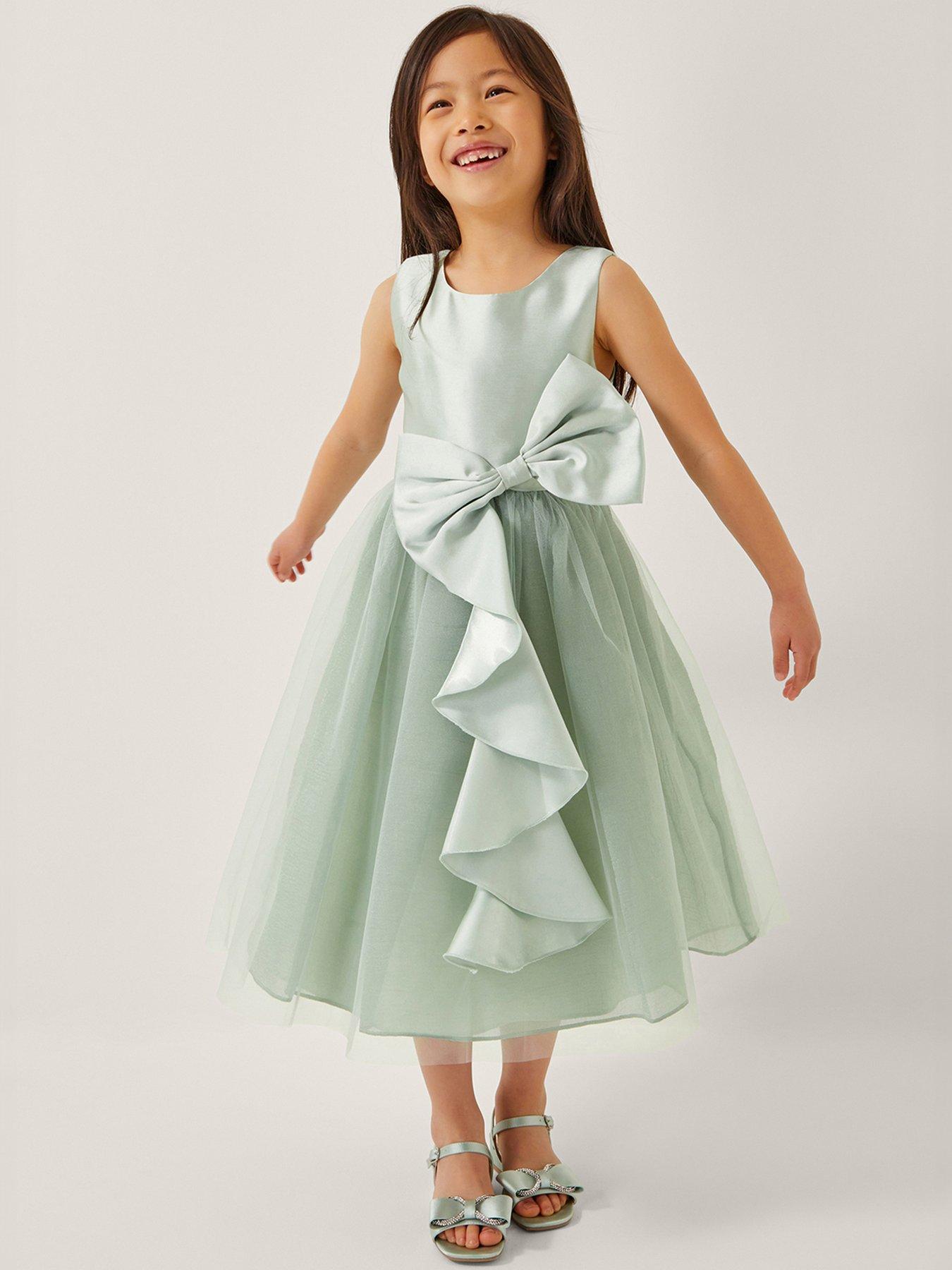 undefined Girls Waterfall Bow Tulle Dress - Green