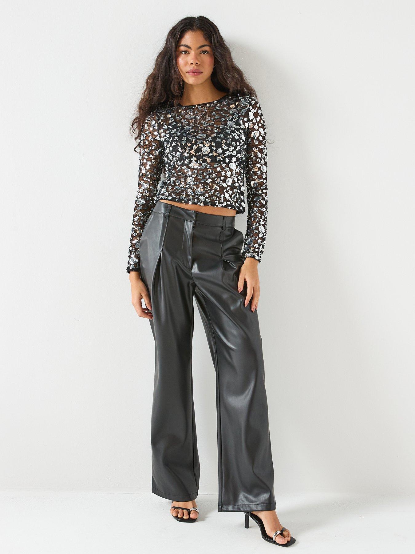  image of only-long-sleeve-lace-sequin-top-silver