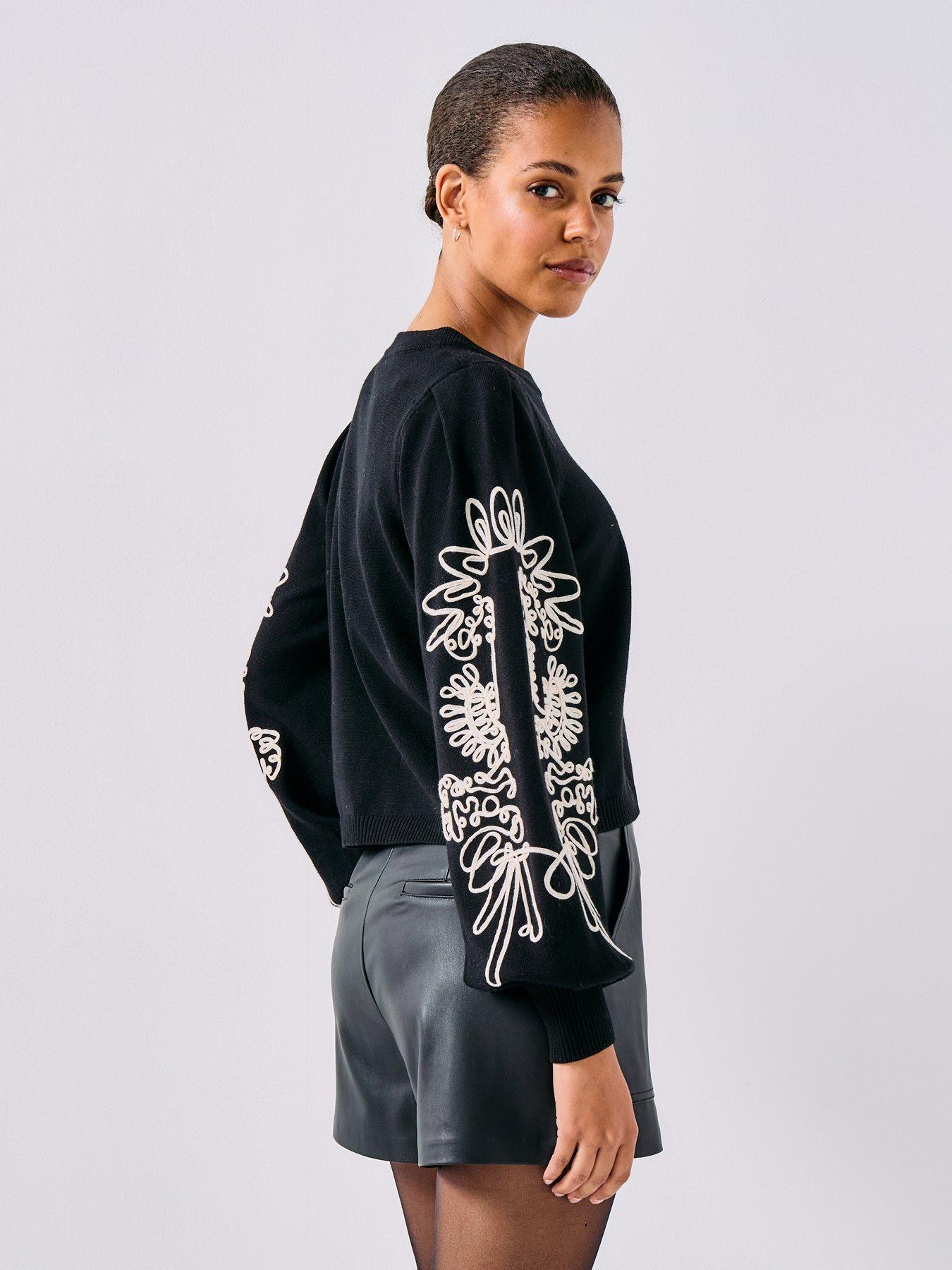 front image of only-magnolia-long-sleeve-detailed-pullover-jumper-black