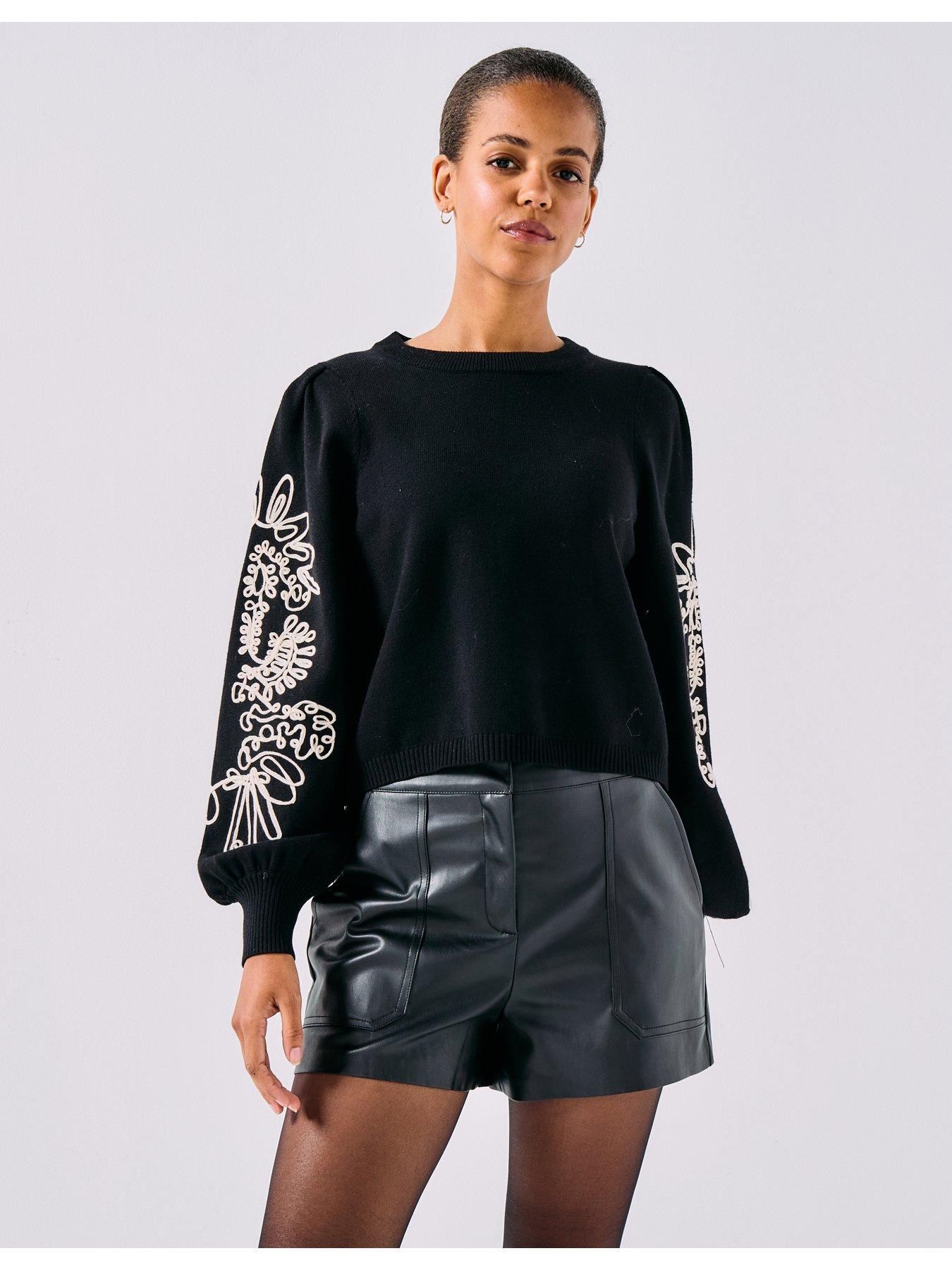  image of only-magnolia-long-sleeve-detailed-pullover-jumper-black