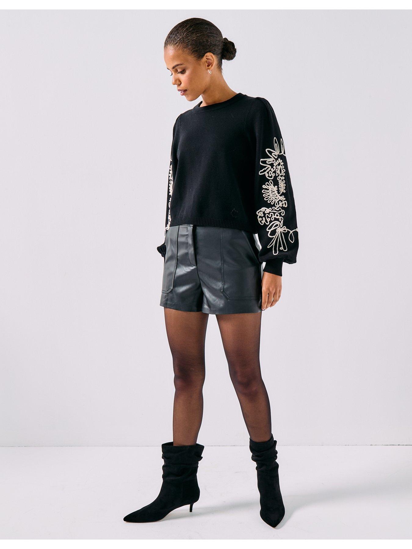 Image 3 of 6 of Only Faux Leather Shorts - Black