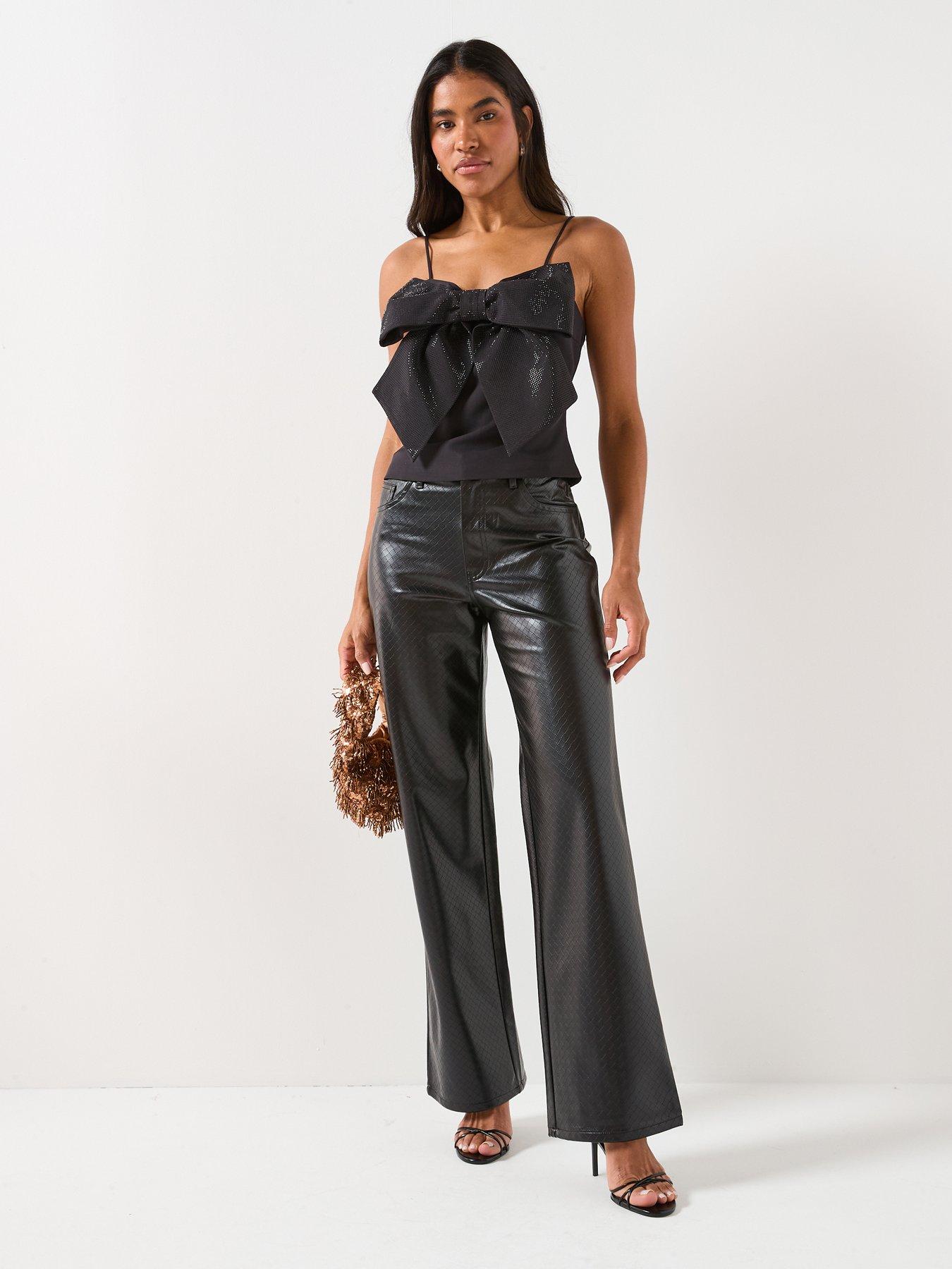  image of only-long-line-rhinestone-bow-strap-top-black