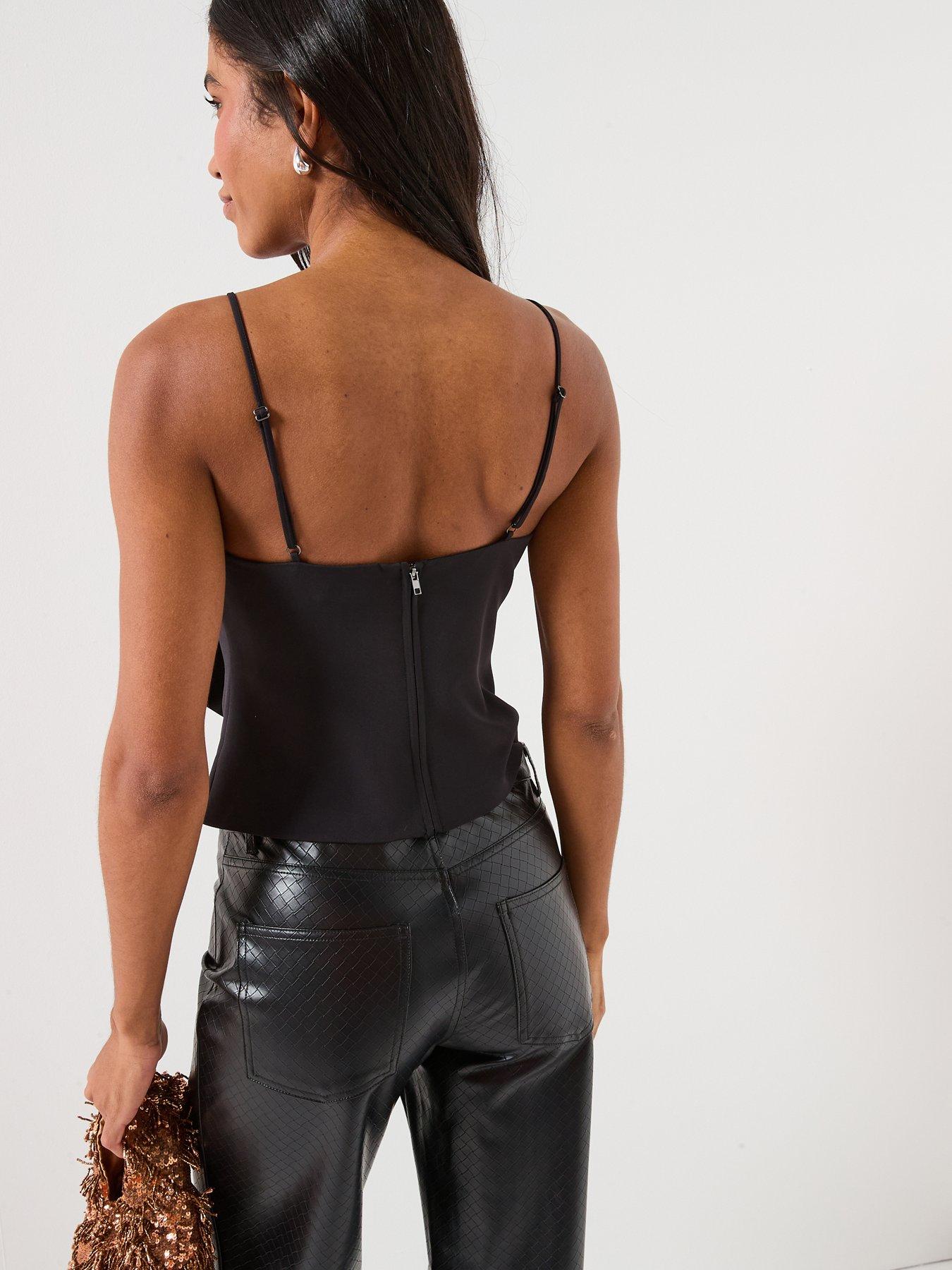  image of only-long-line-rhinestone-bow-strap-top-black