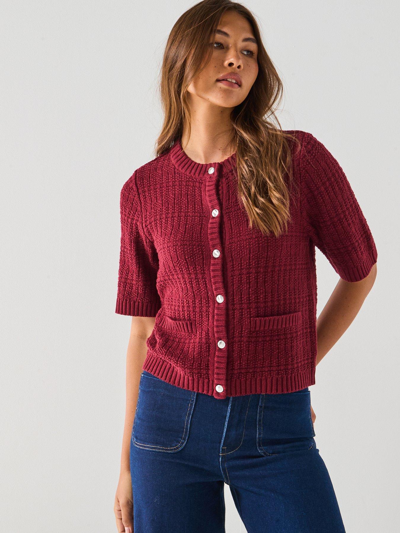 undefined Tikka Short Sleeve O-neck Cardigan - Red