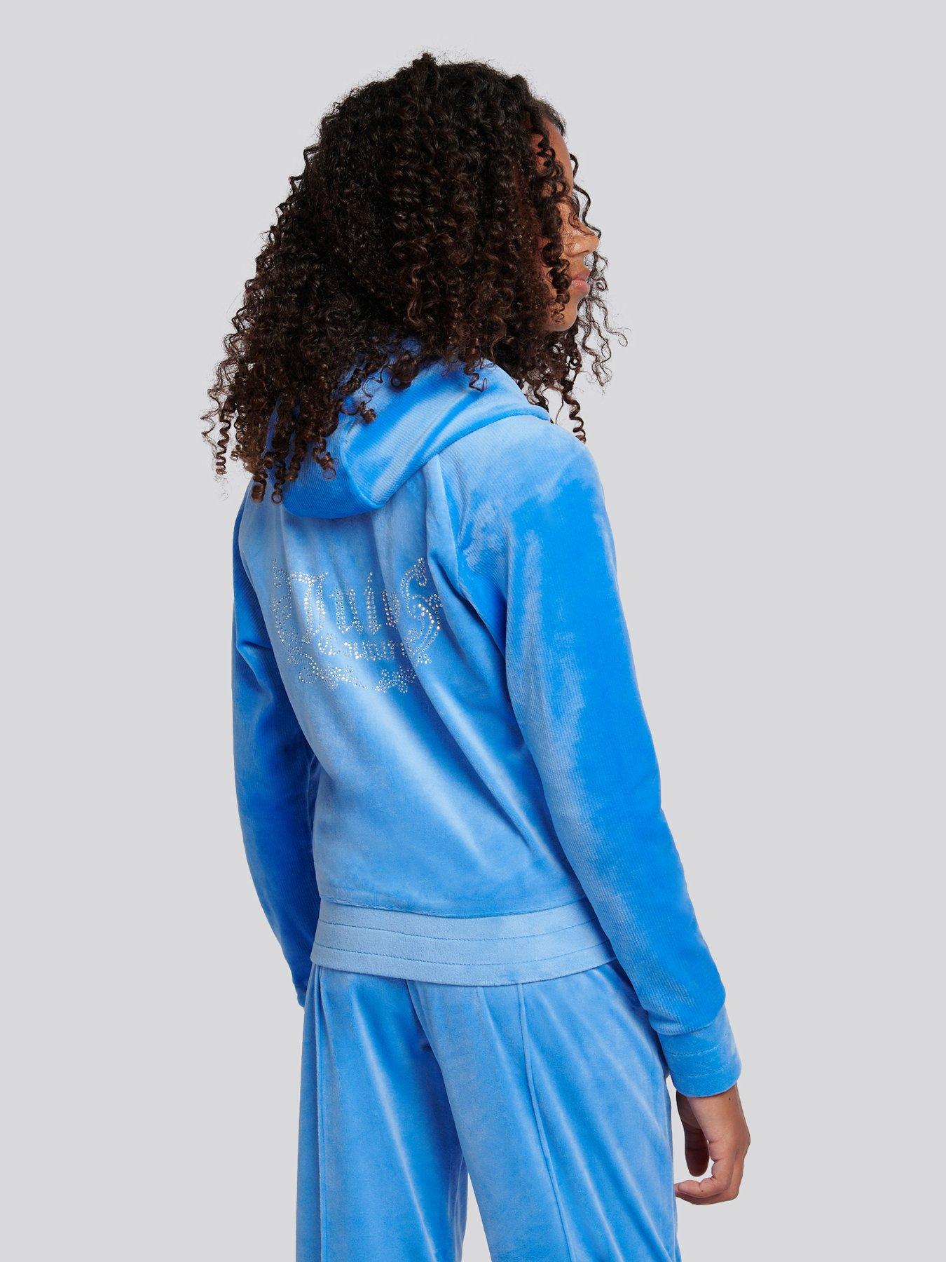 stillFront image of juicy-couture-girls-cord-panelled-zip-through-hoodie-blue
