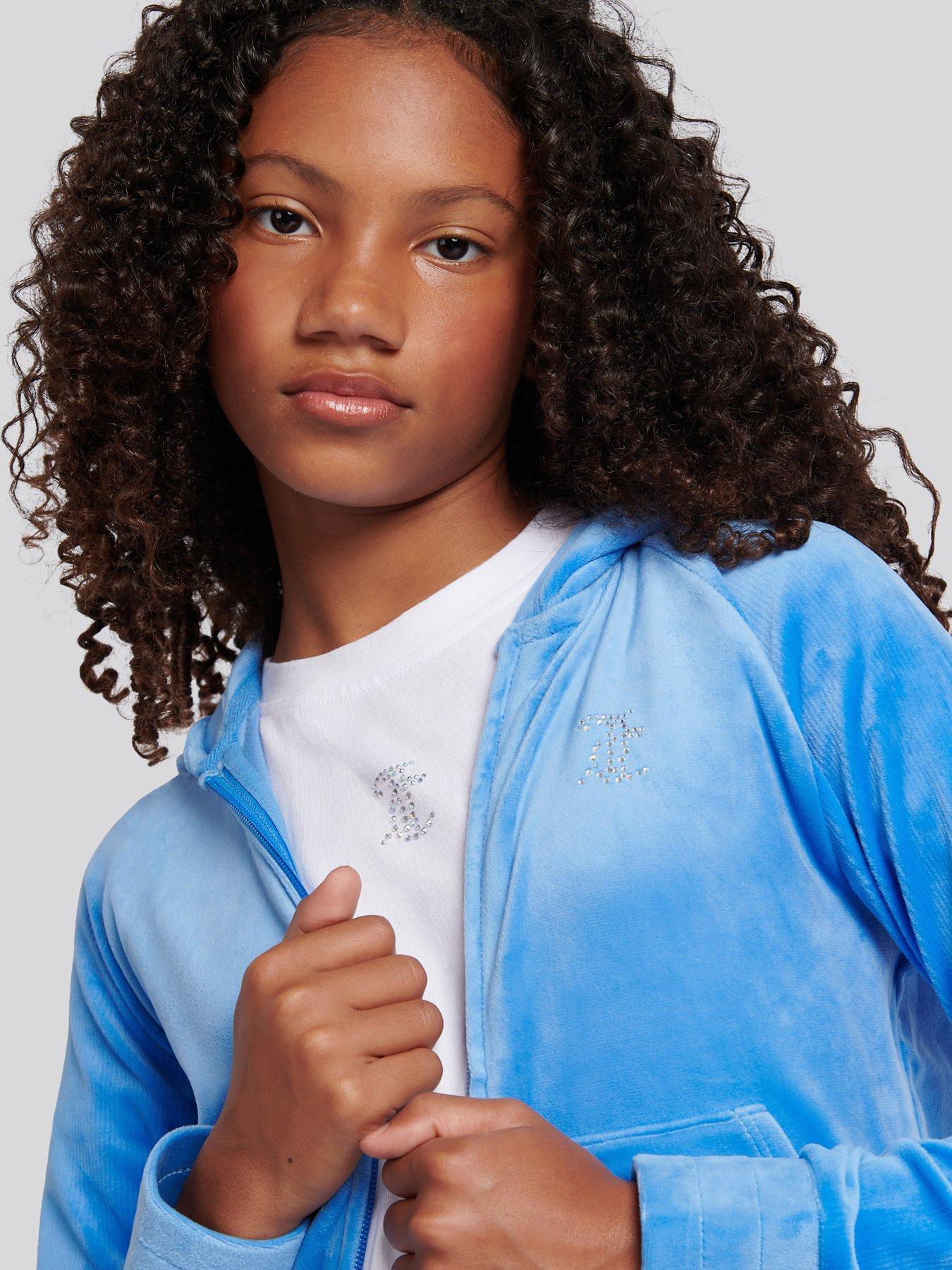  image of juicy-couture-girls-cord-panelled-zip-through-hoodie-blue