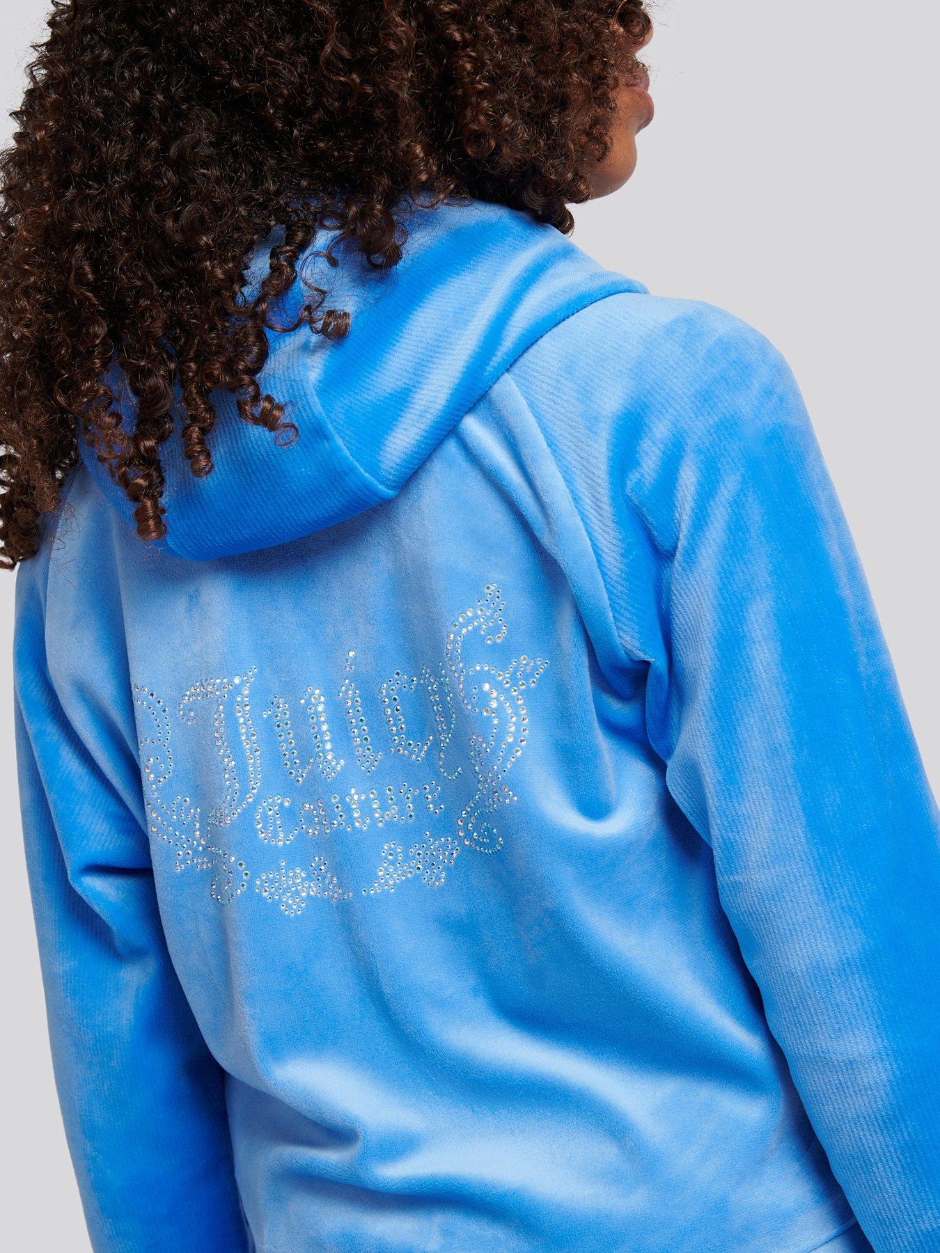  image of juicy-couture-girls-cord-panelled-zip-through-hoodie-blue