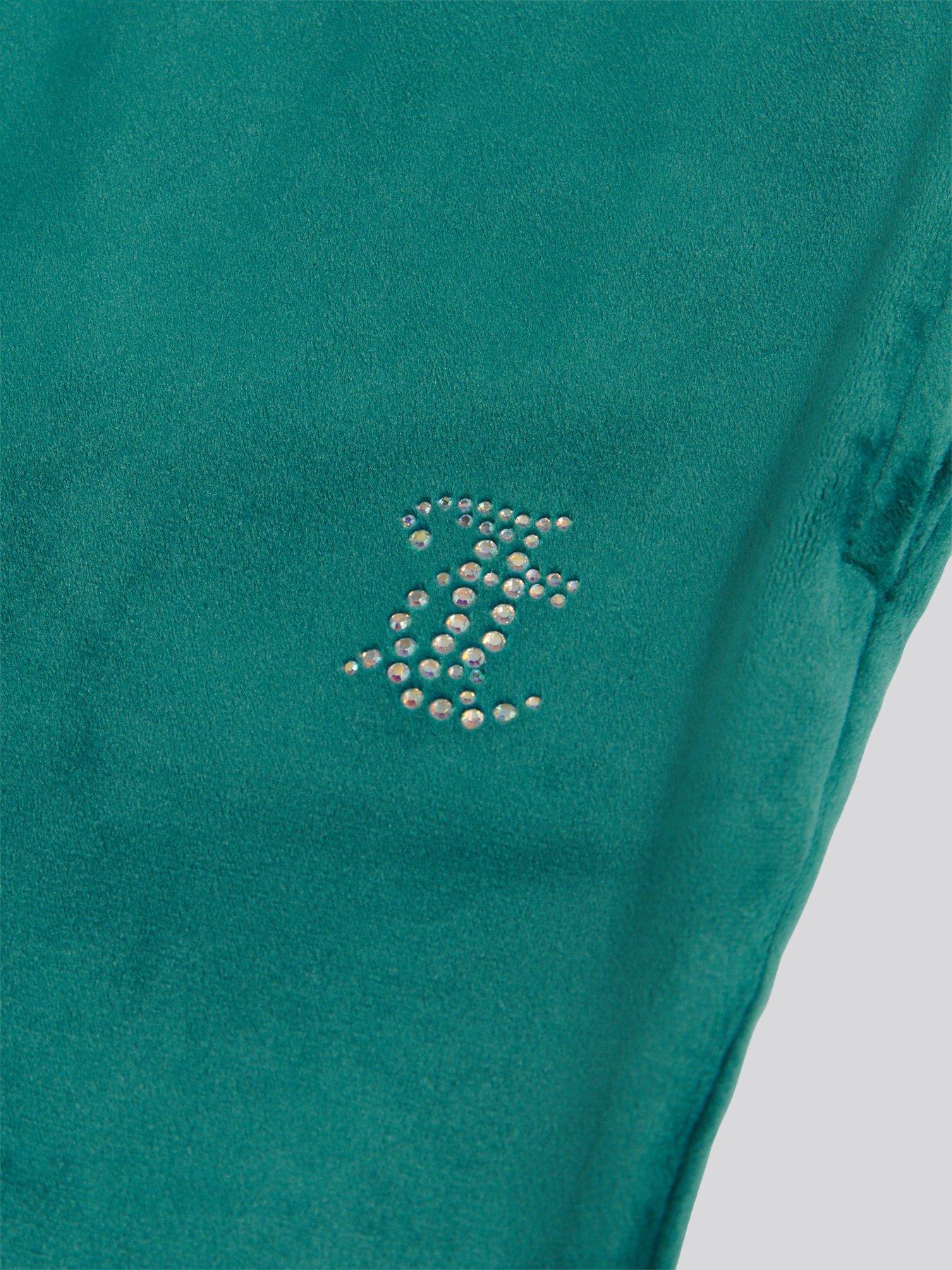 Image 4 of 4 of Juicy Couture Girls Diamante Velour Bootcut Jogger - Green