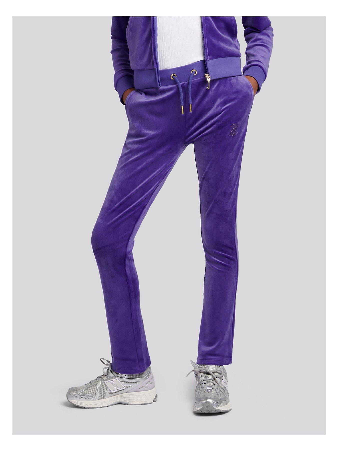  image of juicy-couture-girls-diamante-velour-bootcut-jogger-blue
