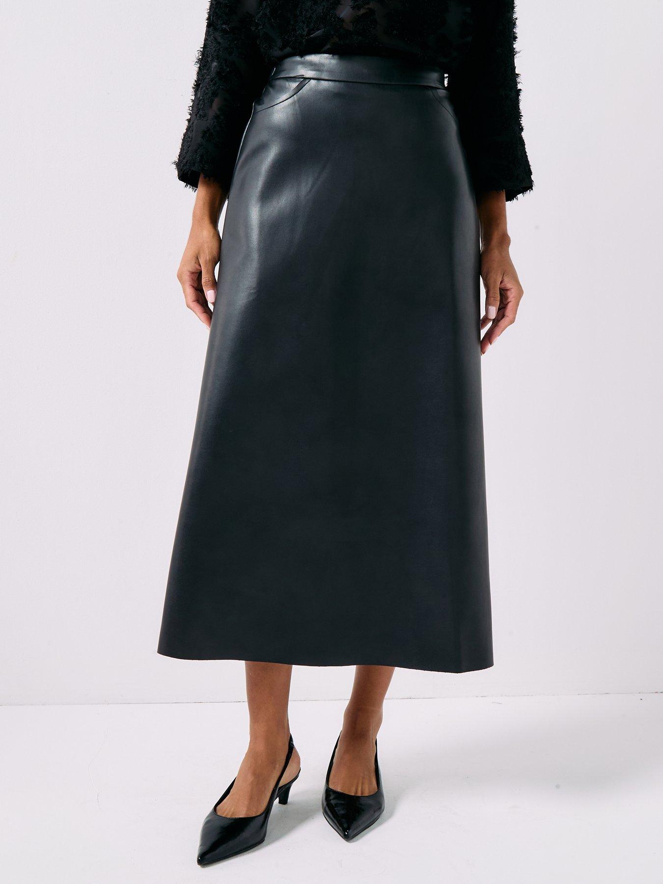 JDY Salud Long Pu Midi Skirt - Black