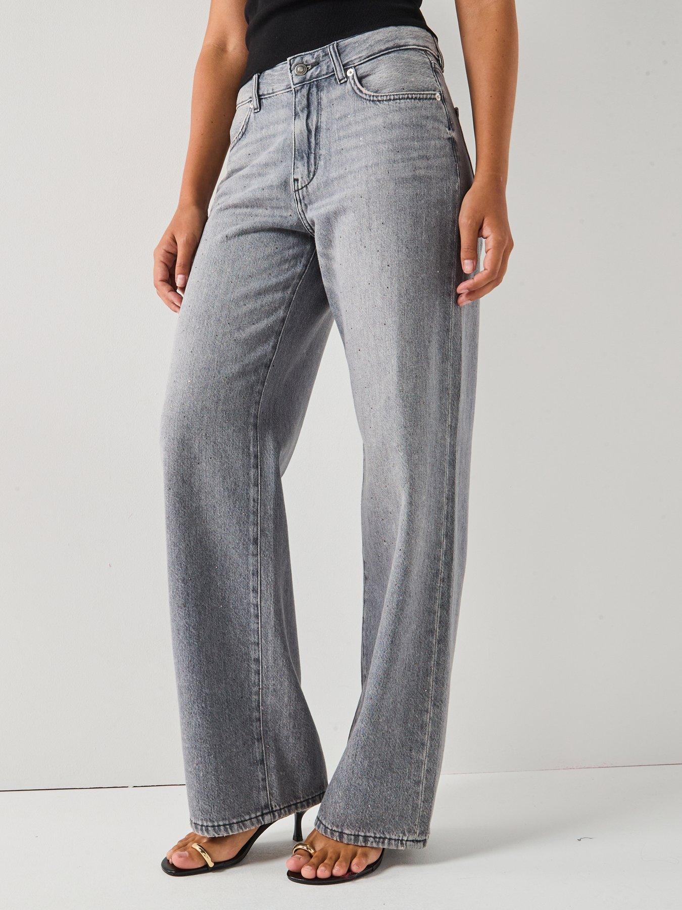 Only Cobain Wide Rhinestone Jeans - Grey