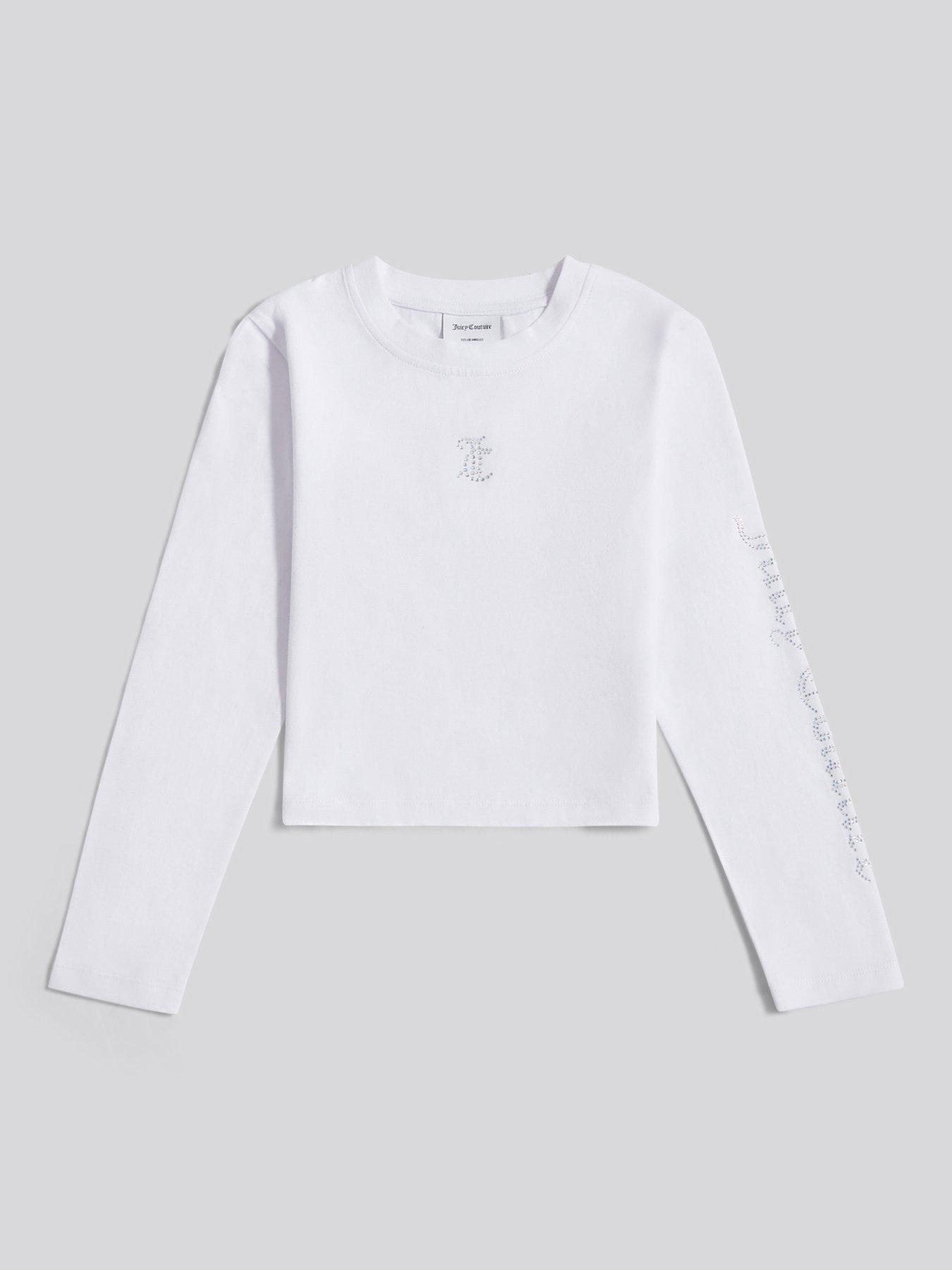 undefined Girls Diamante Arm Long Sleeve T-Shirt - White