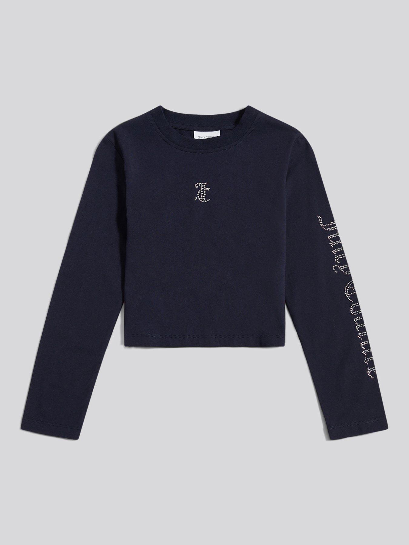 Juicy Couture Girls Diamante Arm Long Sleeve T-Shirt - Navy