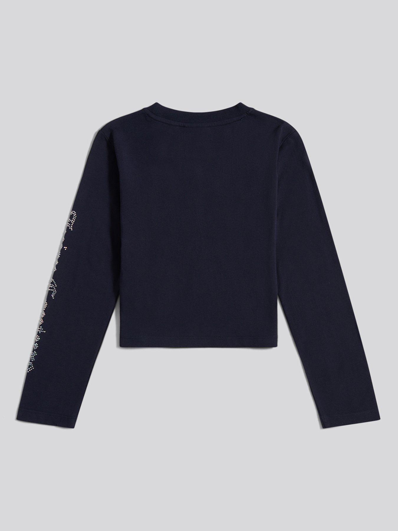 Image 3 of 5 of Juicy Couture Girls Diamante Arm Long Sleeve T-Shirt - Navy