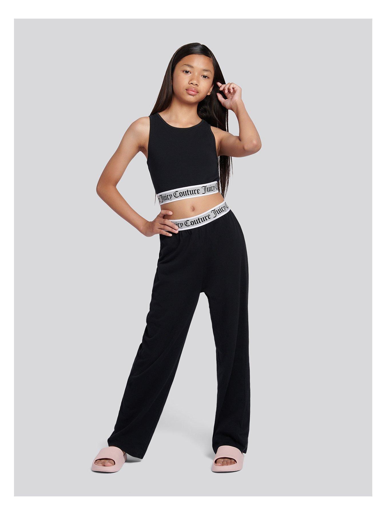 stillFront image of juicy-couture-girls-elastic-lounge-crop-vest-and-wide-leg-bottoms-black