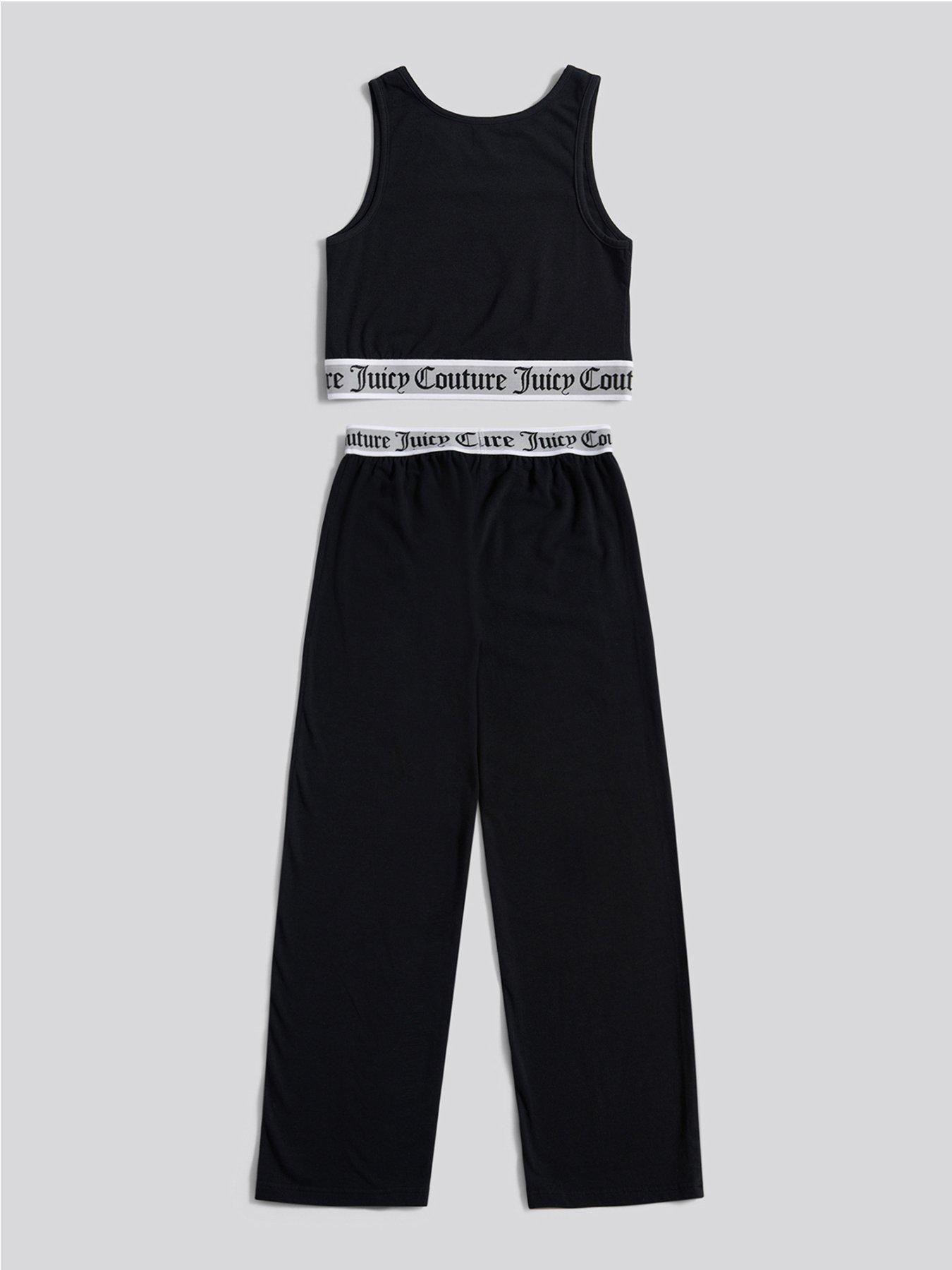  image of juicy-couture-girls-elastic-lounge-crop-vest-and-wide-leg-bottoms-black