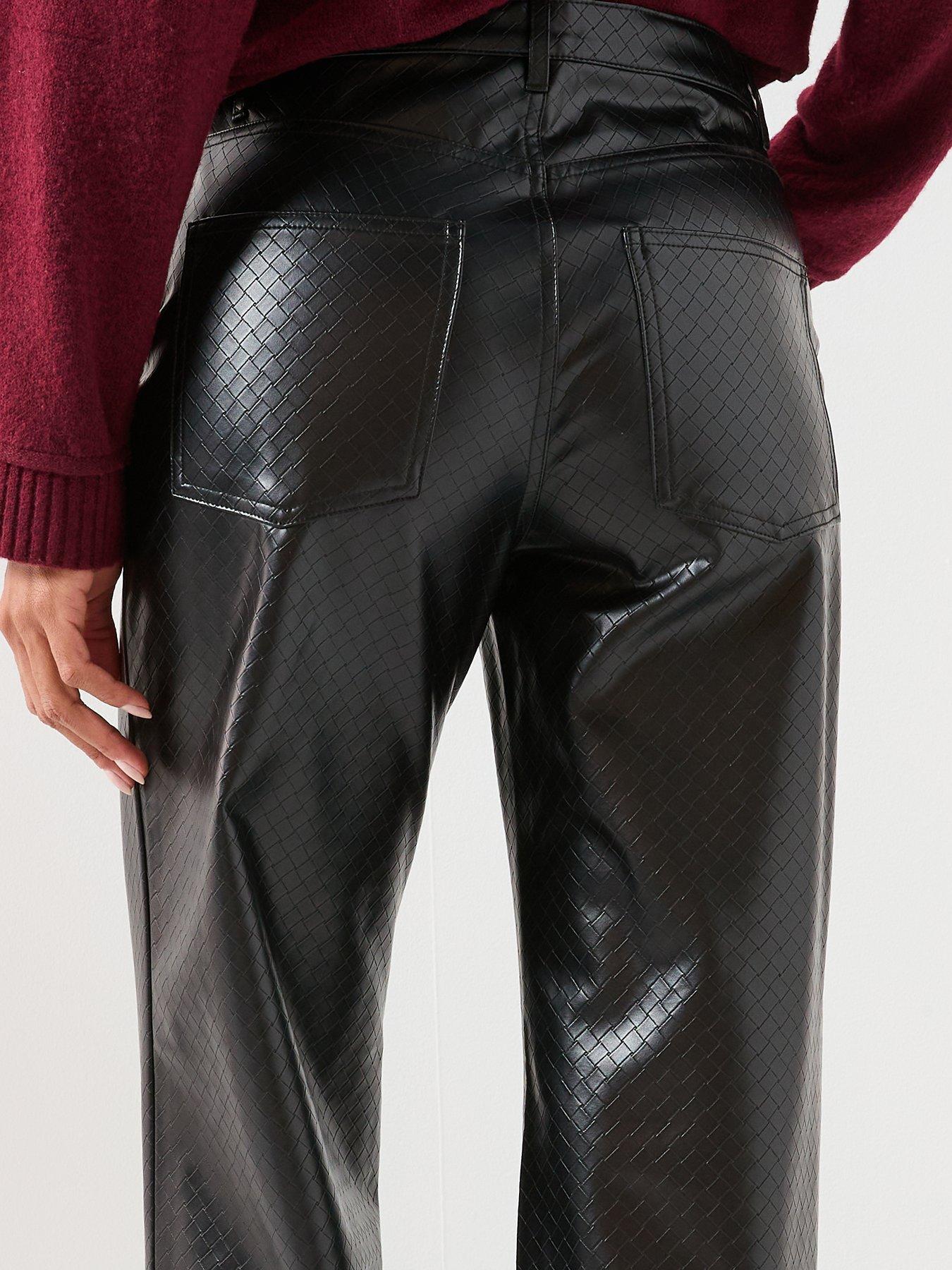Image 4 of 6 of Only Onljuicy&nbsp;Dakota Hw Faux Leather Wide Leg Trouser - Black