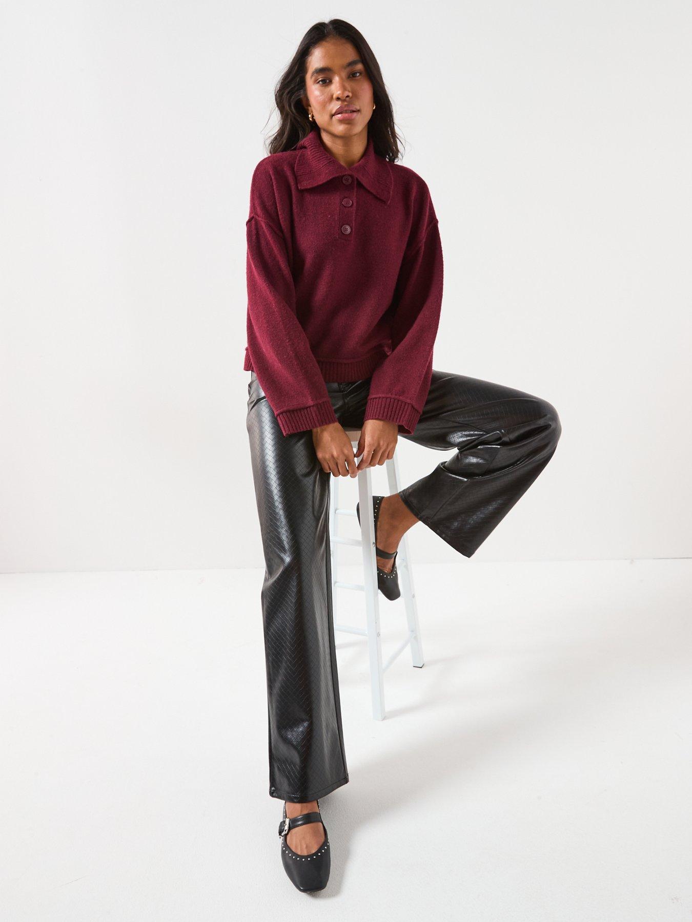 Image 6 of 6 of Only Onljuicy&nbsp;Dakota Hw Faux Leather Wide Leg Trouser - Black