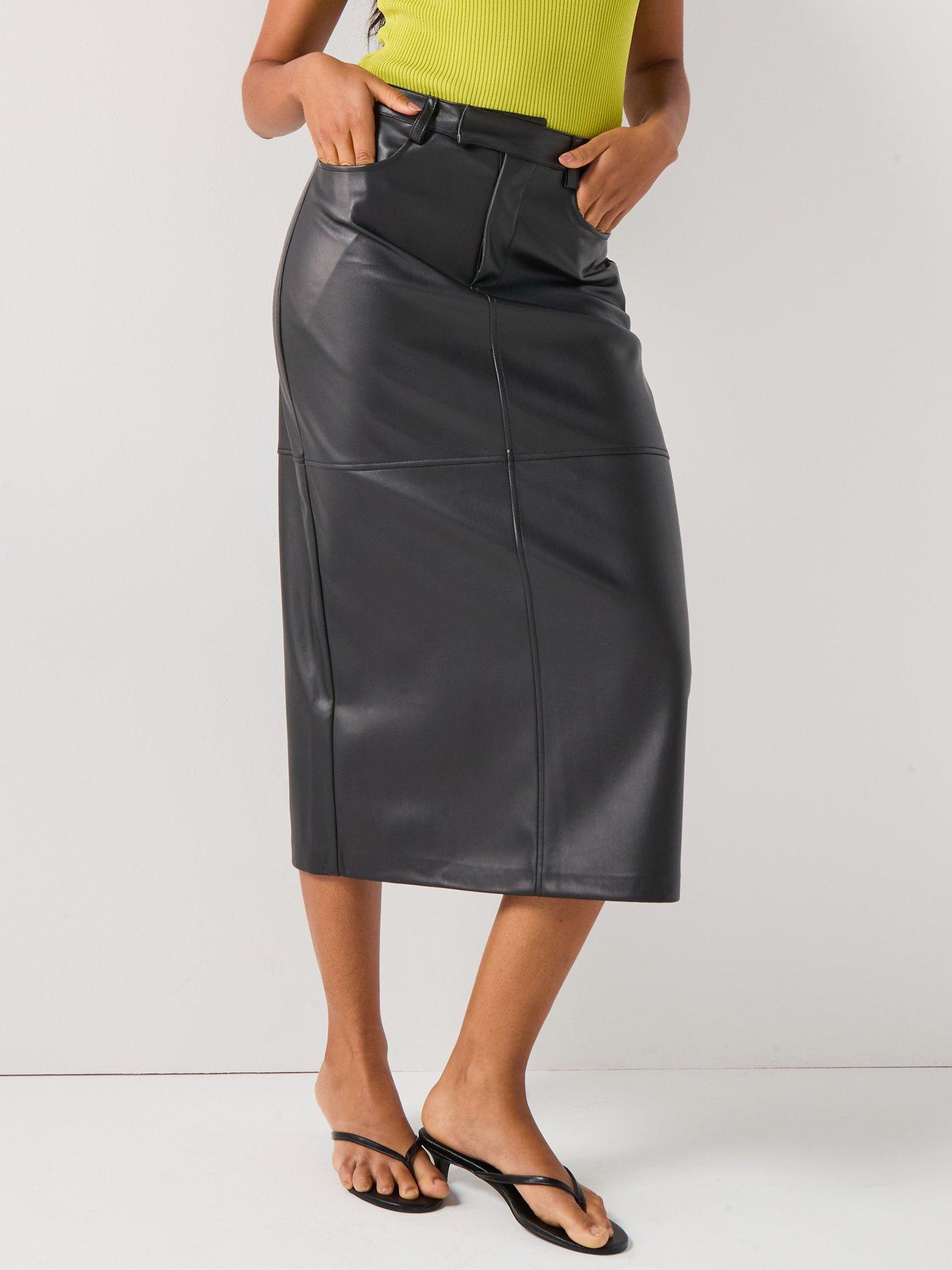 undefined Verona Faux Leather Midi Skirt - Black