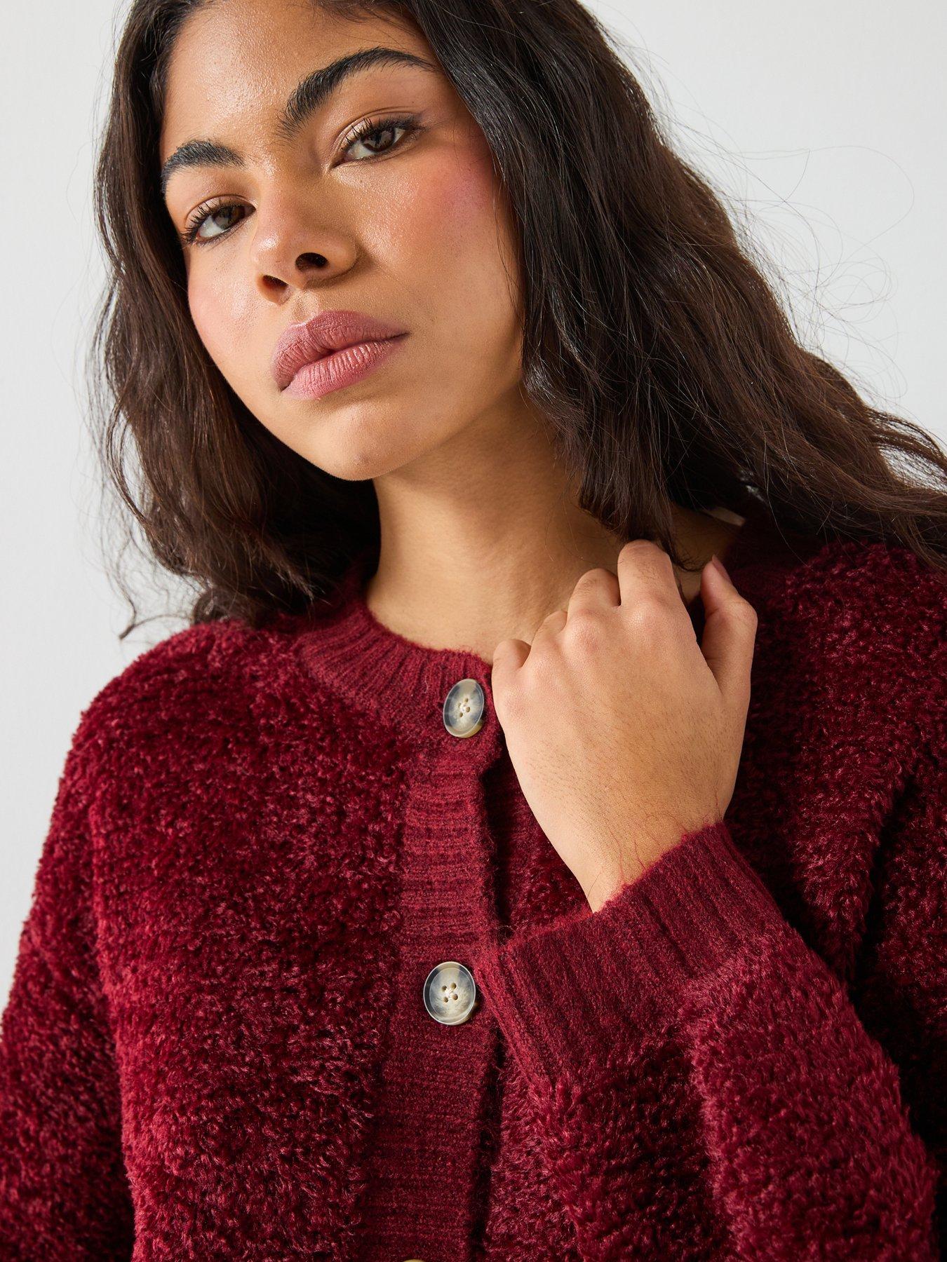  image of jdy-long-sleeve-boucle-cardigan-red