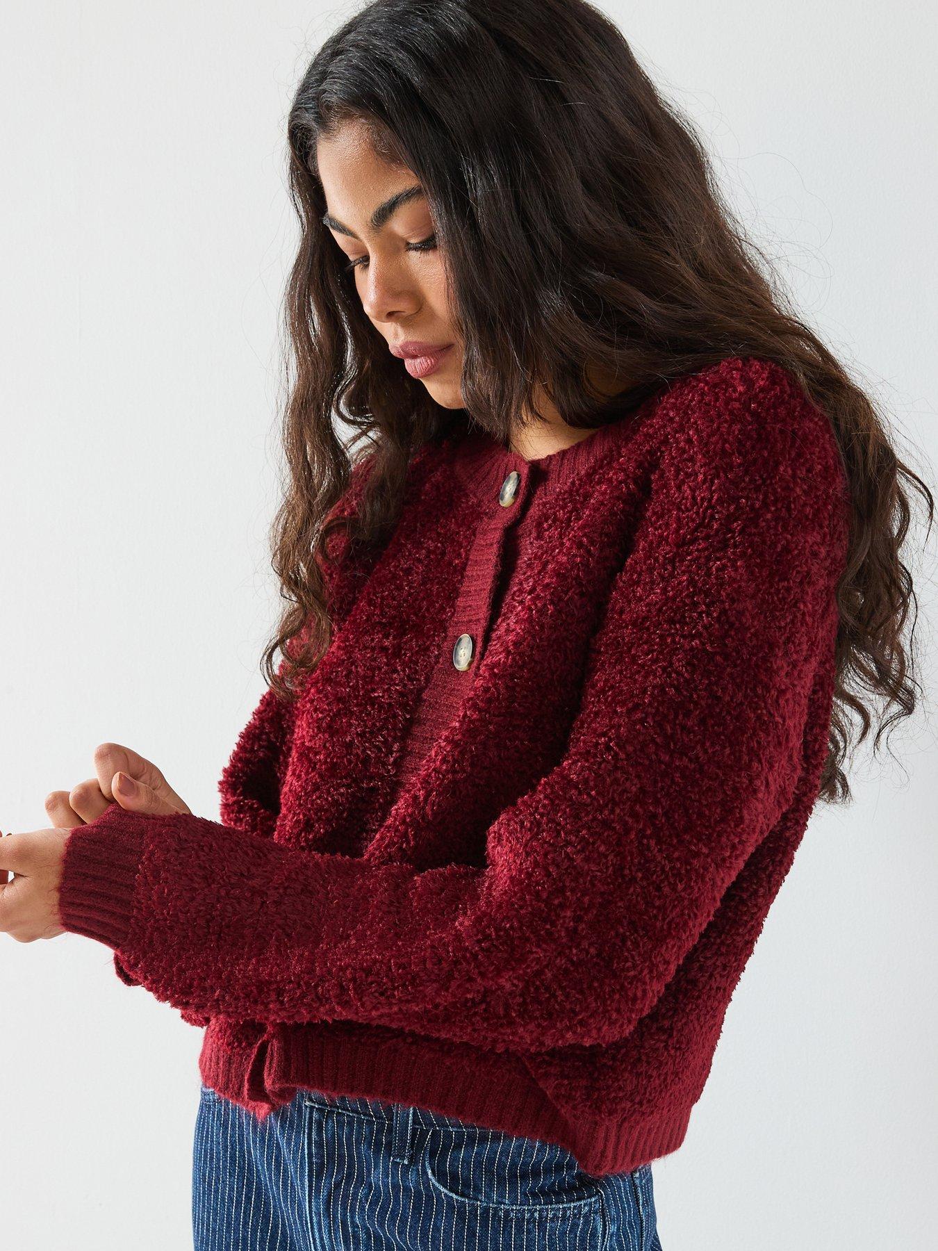  image of jdy-long-sleeve-boucle-cardigan-red