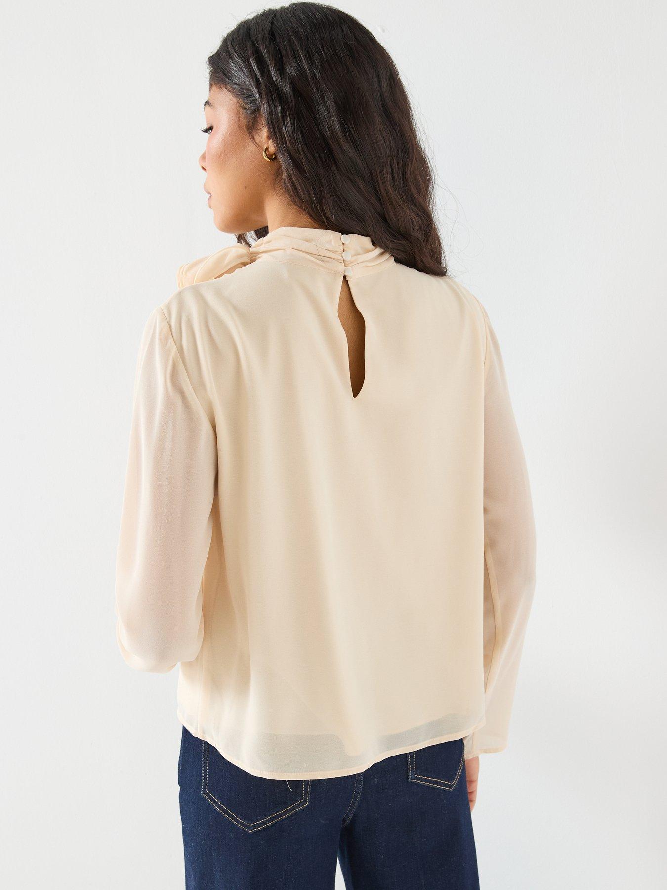  image of jdy-nomi-long-sleeve-high-neck-rose-top-beige