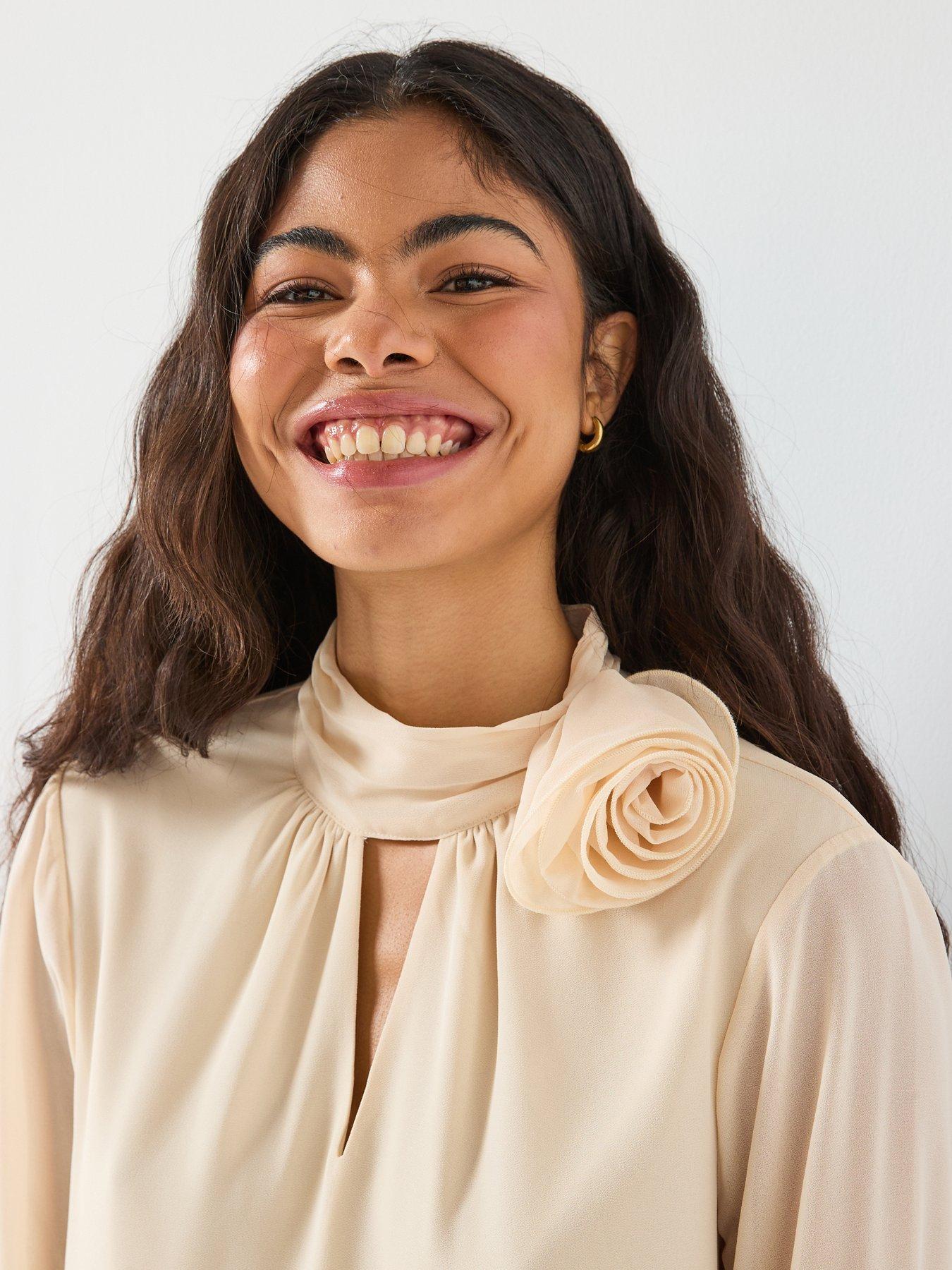  image of jdy-nomi-long-sleeve-high-neck-rose-top-beige