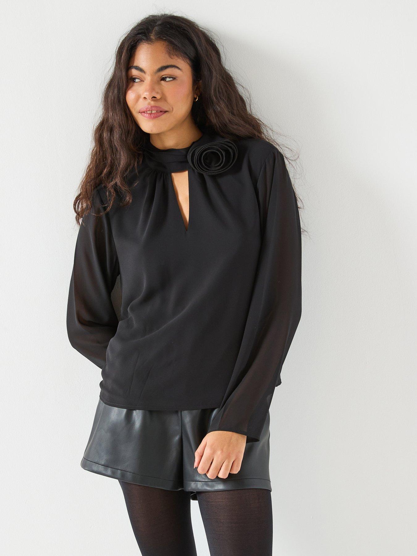  image of jdy-nomi-long-sleeve-high-neck-rose-top-black