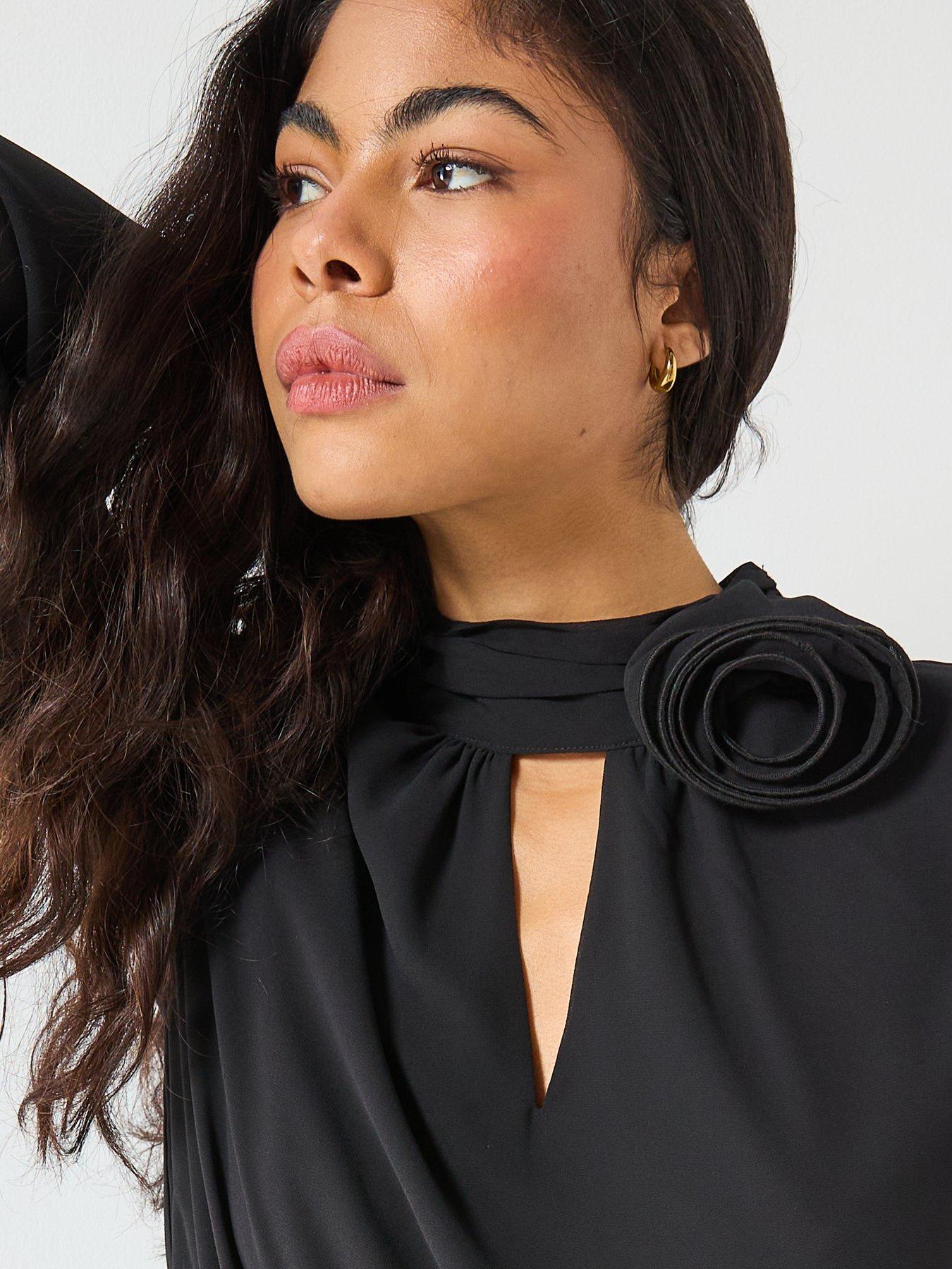  image of jdy-nomi-long-sleeve-high-neck-rose-top-black