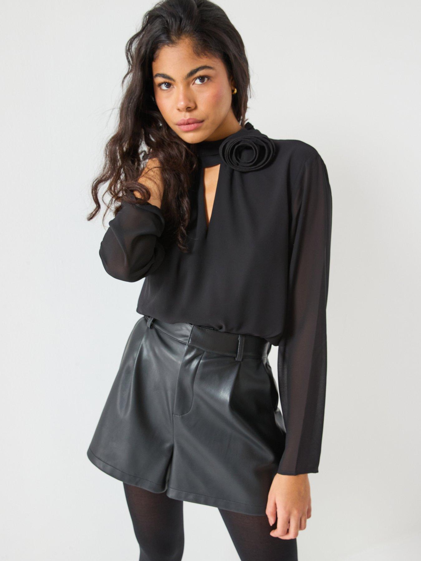  image of jdy-nomi-long-sleeve-high-neck-rose-top-black