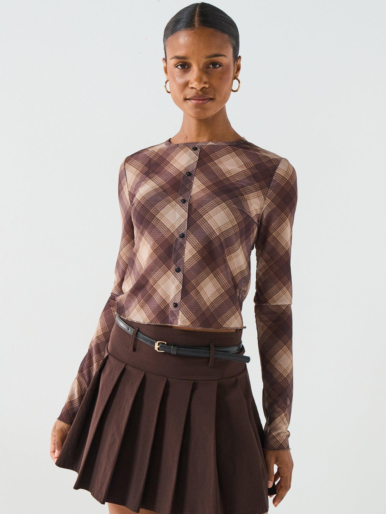 only-elva-long-sleeve-mesh-tartan-cardigan-multi
