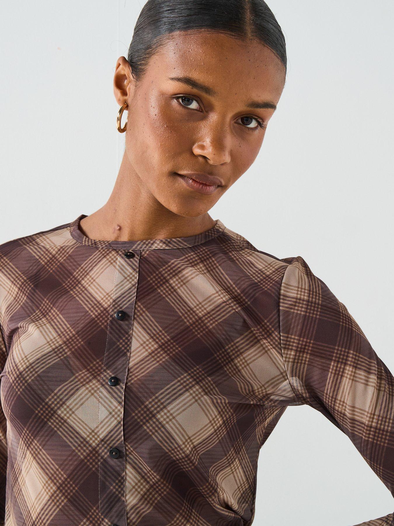 Image 4 of 6 of Only Elva Long Sleeve Mesh Tartan Cardigan - Multi