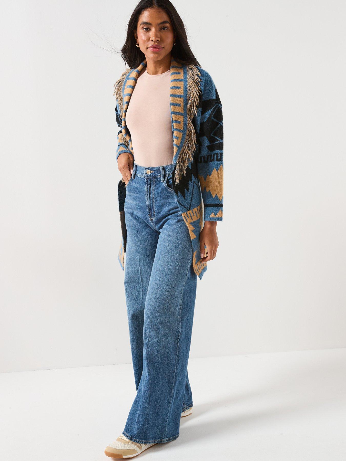  image of only-michigan-fringed-tie-wrap-long-cardigan-blue