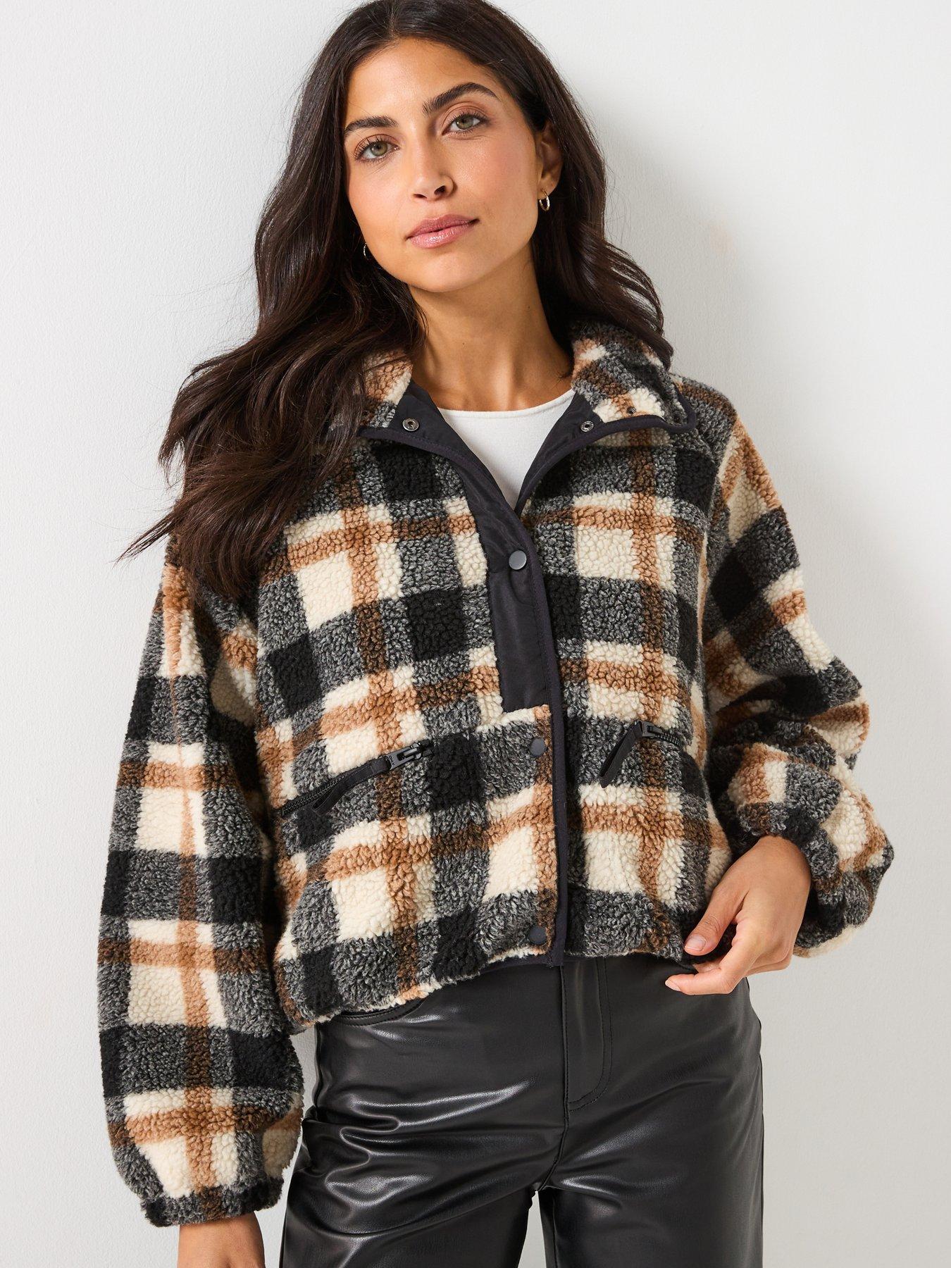 Only Button Down Check Teddy Jacket - Multi