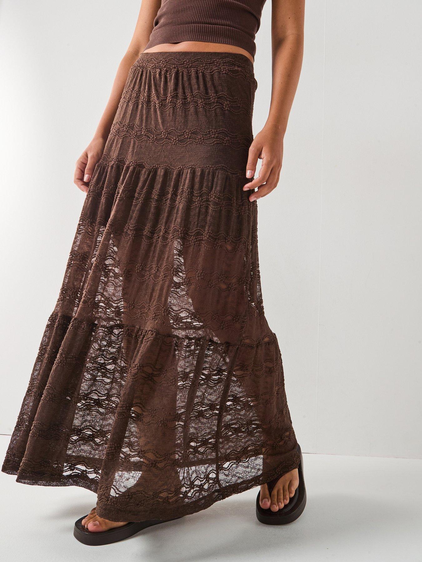 undefined Luna Long Midi Jersey Skirt - Brown