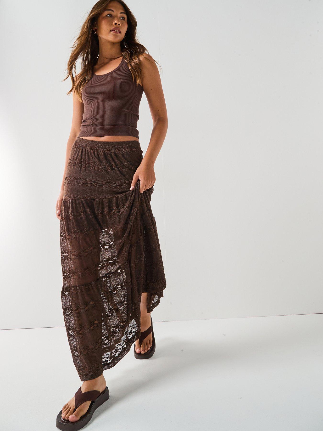 Image 5 of 6 of Only Luna Long Midi Jersey Skirt - Brown
