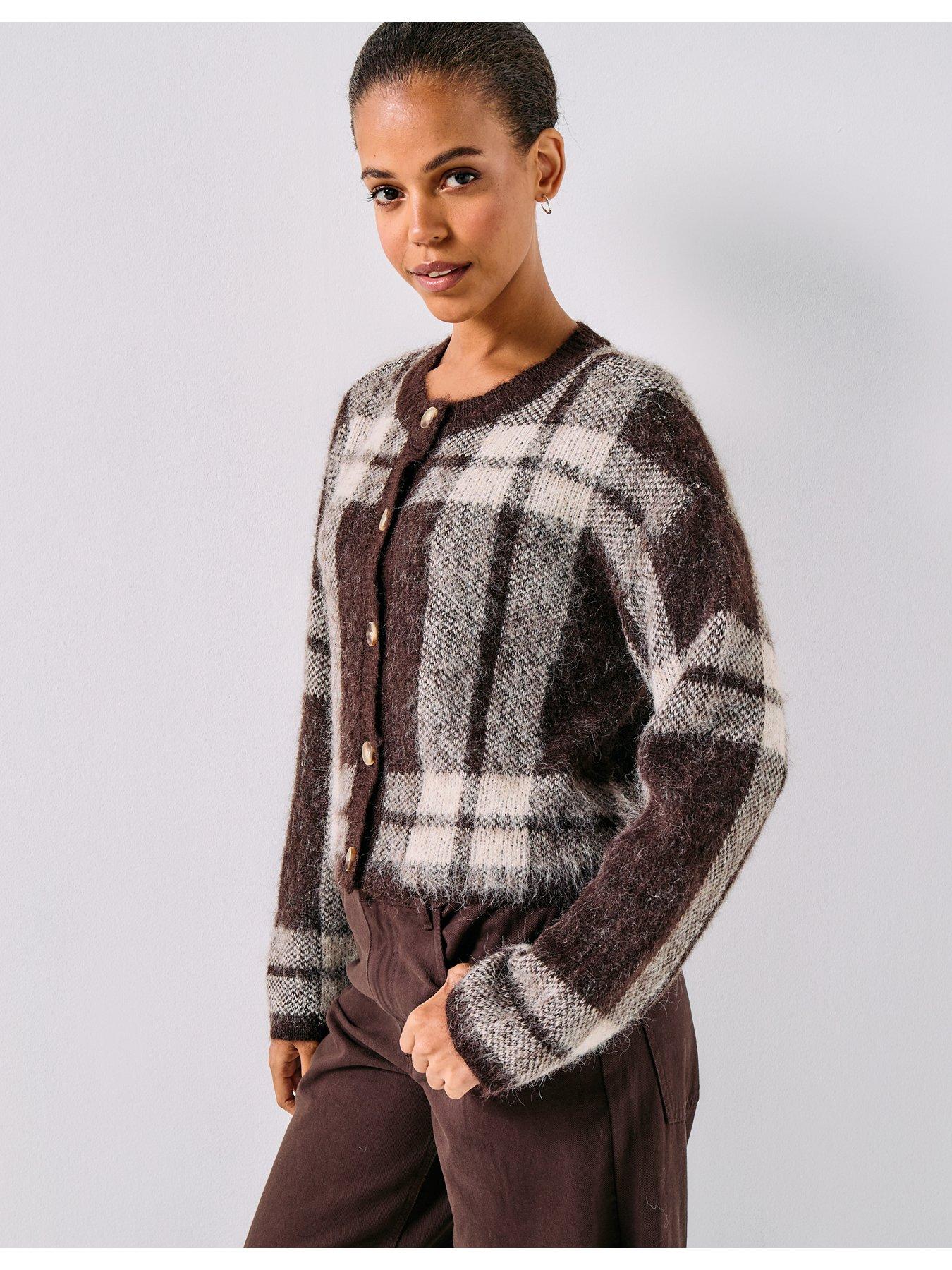 front image of only-beverly-life-long-sleeve-button-knitted-cardigan-brown