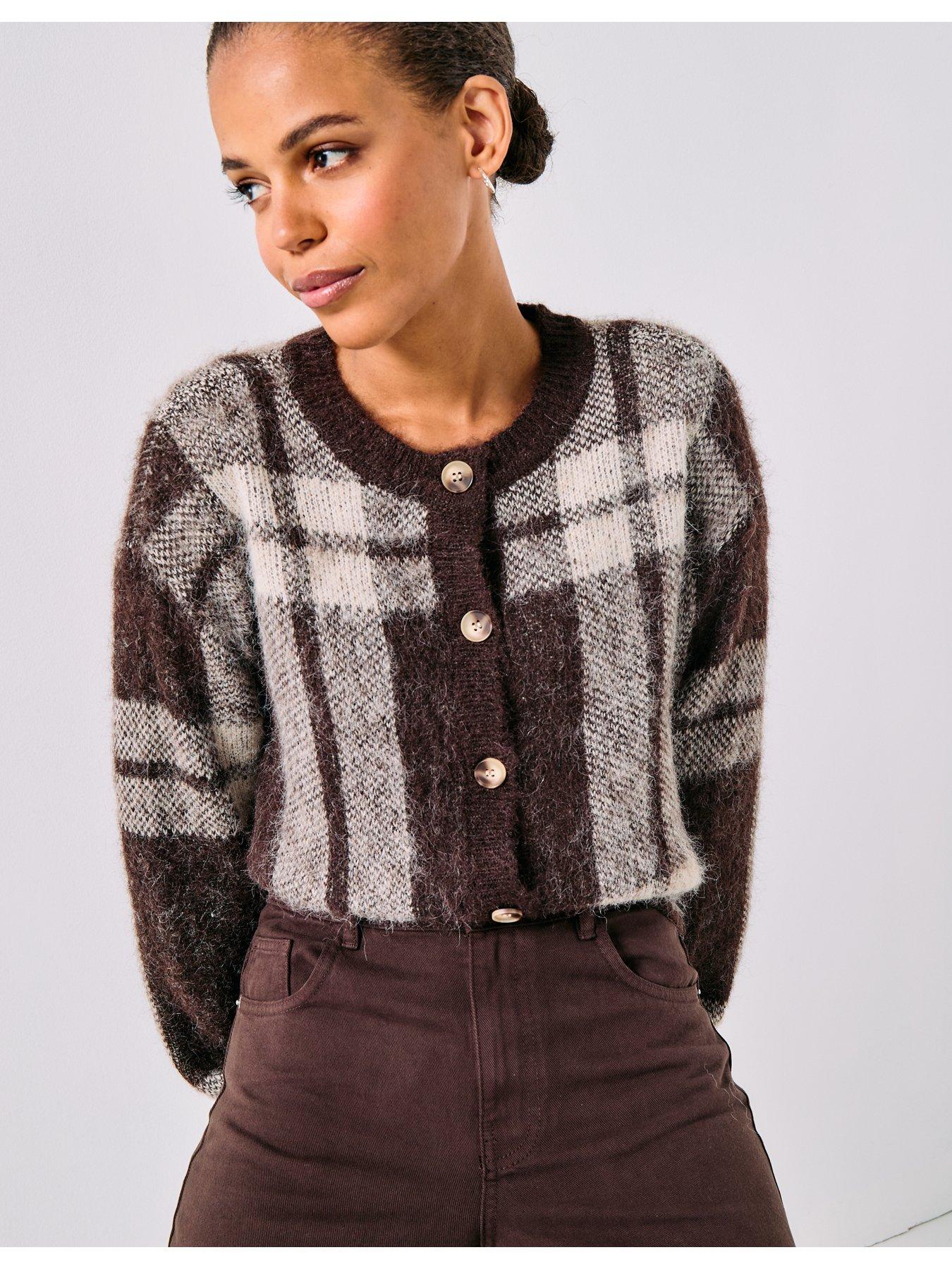  image of only-beverly-life-long-sleeve-button-knitted-cardigan-brown
