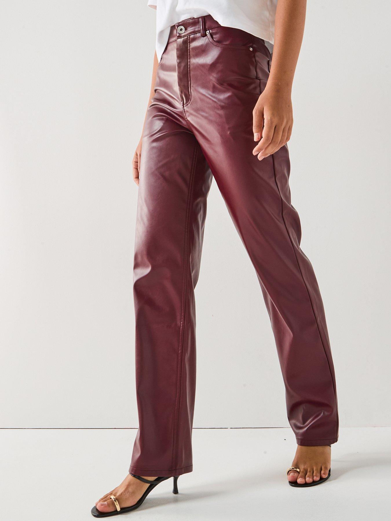 only-sadie-straight-leg-faux-leather-pants-red